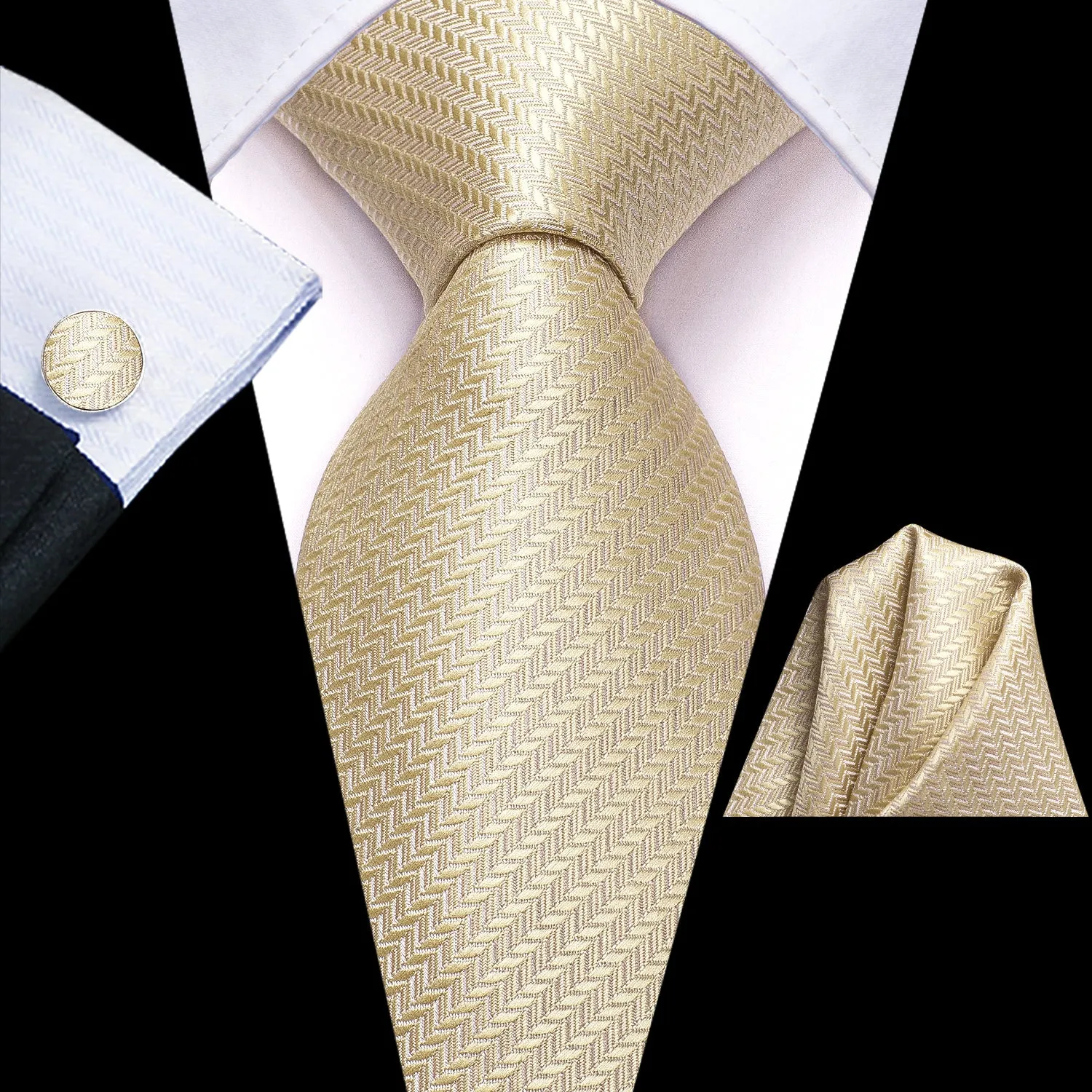Ties2you Champagne Solid Tie Striped Silk Wedding Tie Handkerchief Cufflinks Set sold by Ties2You