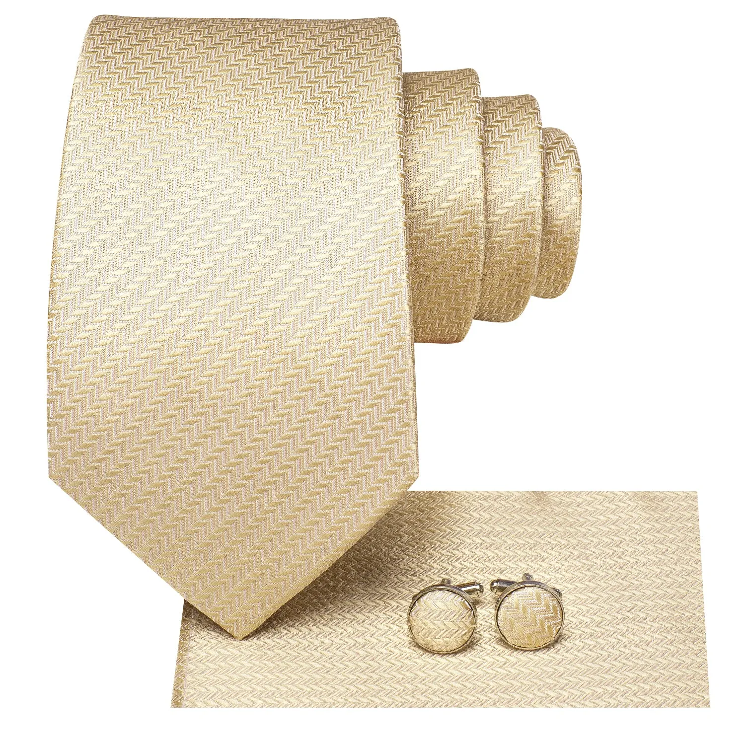 Ties2you Champagne Solid Tie Striped Silk Wedding Tie Handkerchief Cufflinks Set sold by Ties2You product image thumbnail 5