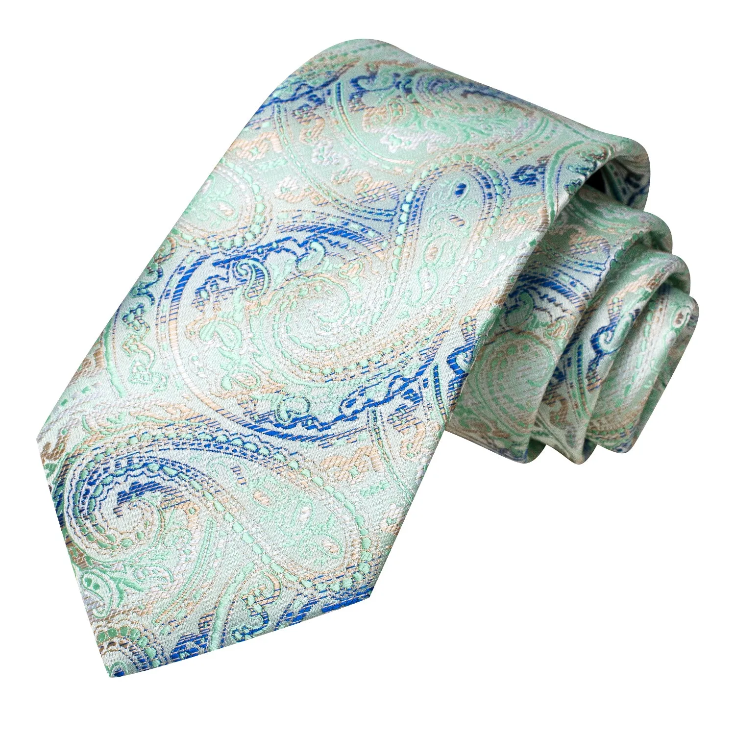 Ties2you Paisley Suit Necktie Aqua Silk Business Tie Handkercheif Cufflinks Set sold by Ties2You product image thumbnail 4