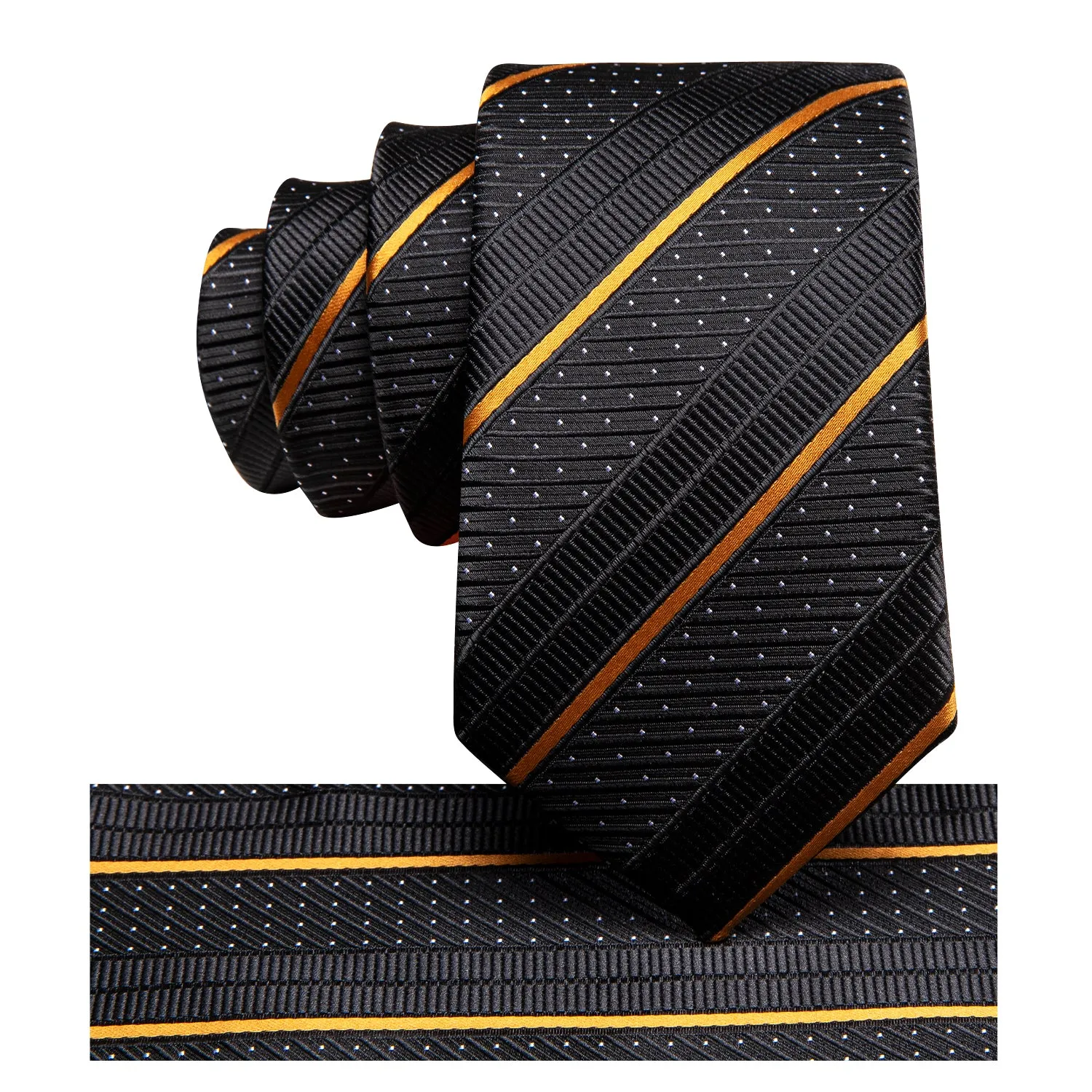 Black Golden Striped Men's Tie Handkerchief Cufflinks Set sold by Ties2You product image thumbnail 5