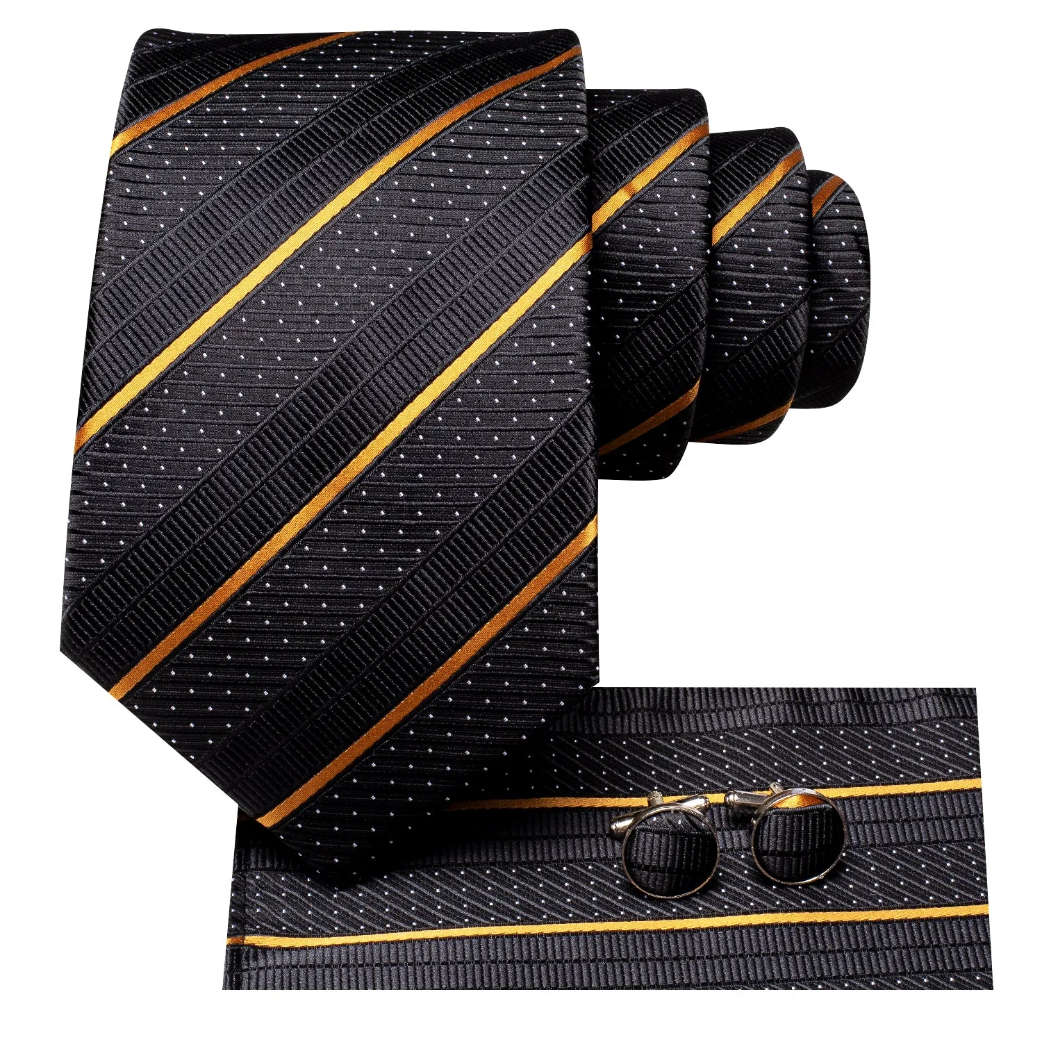 Black Golden Striped Men's Tie Handkerchief Cufflinks Set sold by Ties2You product image thumbnail 3