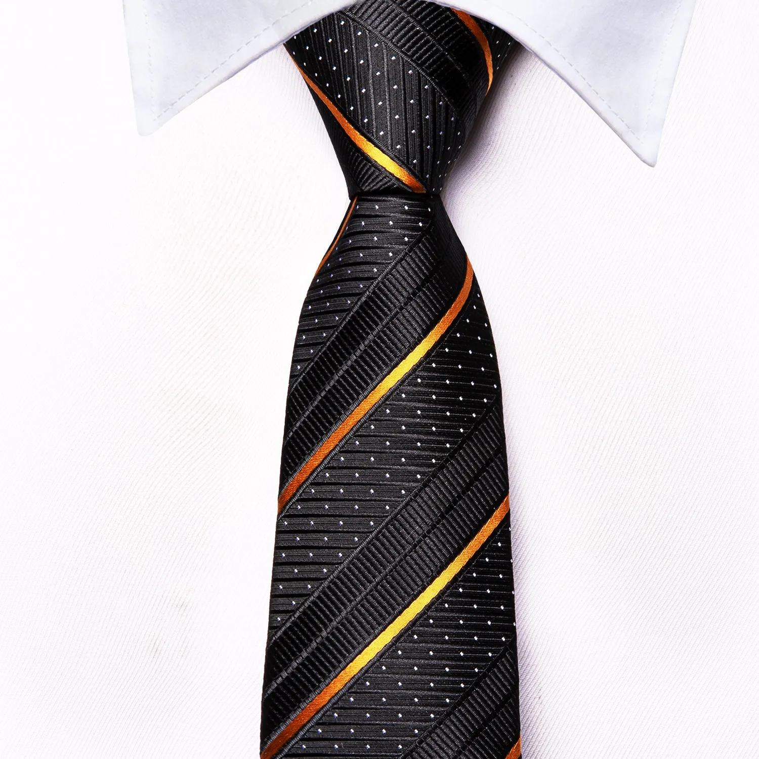 Black Golden Striped Men's Tie Handkerchief Cufflinks Set sold by Ties2You product image thumbnail 4