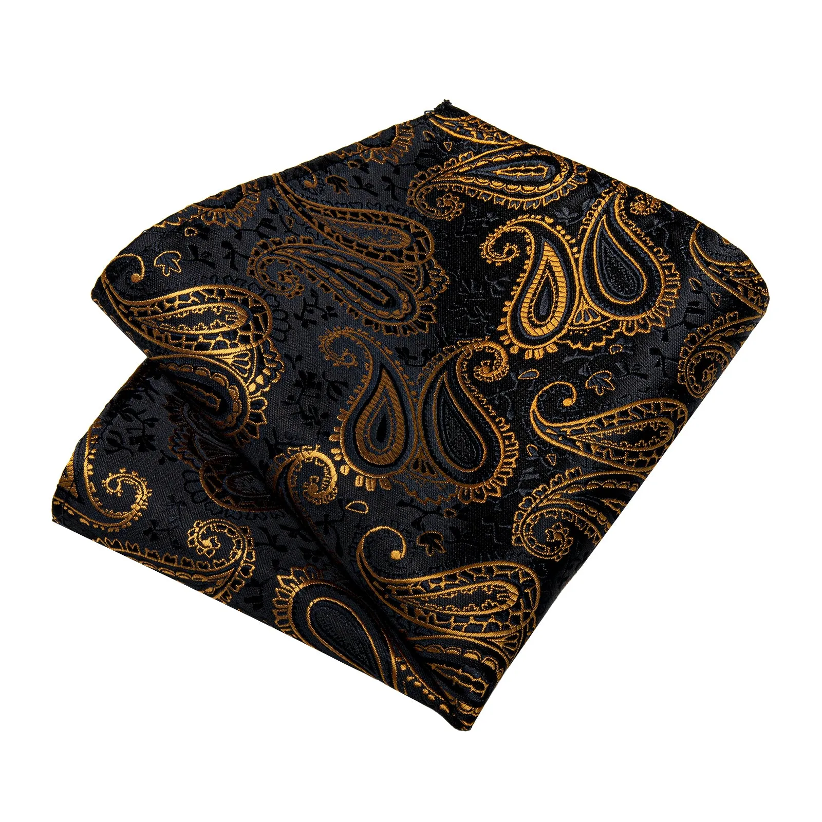 Luxury Black Golden Paisley Necktie Pocket Square Cufflinks Set sold by Ties2You product image thumbnail 4