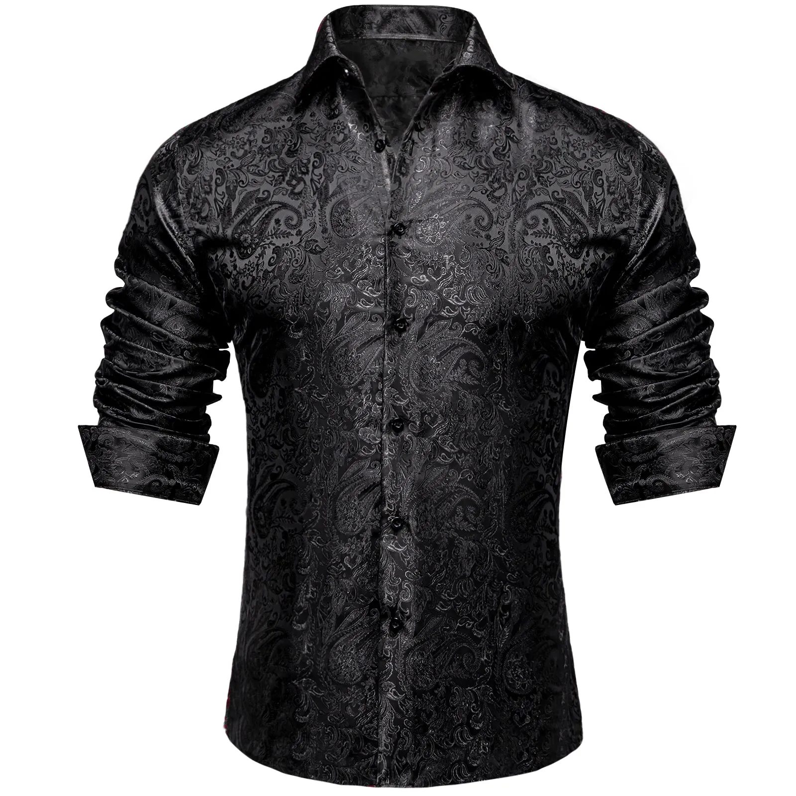 Ties2you Mens Paisley Dress Shirt Black Silk Long Sleeve Button Down Shirt sold by Ties2You product image thumbnail 4