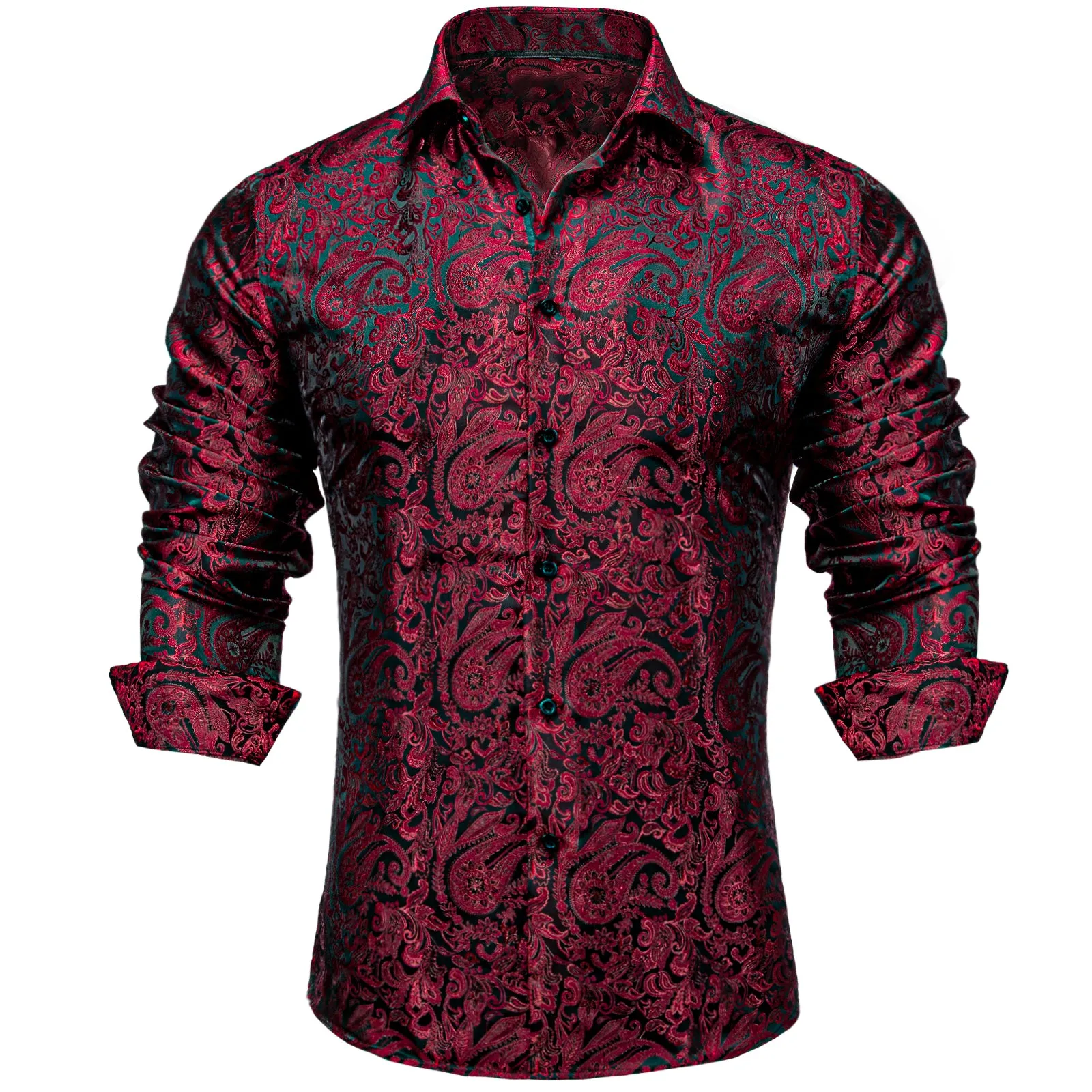 Ties2you Mens Paisley Dress Shirt Black Silk Long Sleeve Button Down Shirt sold by Ties2You product image thumbnail 3