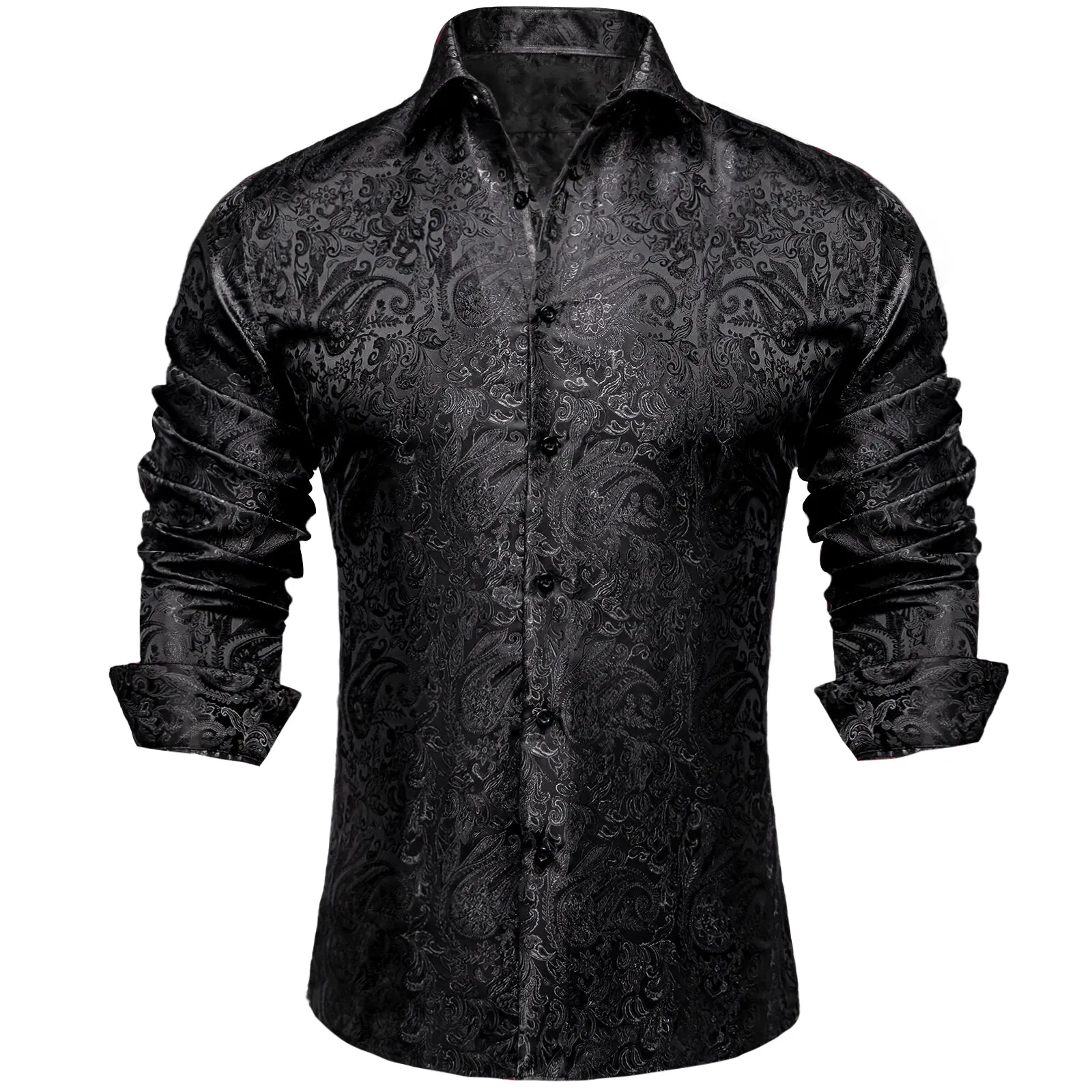 Ties2you Mens Paisley Dress Shirt Black Silk Long Sleeve Button Down Shirt sold by Ties2You