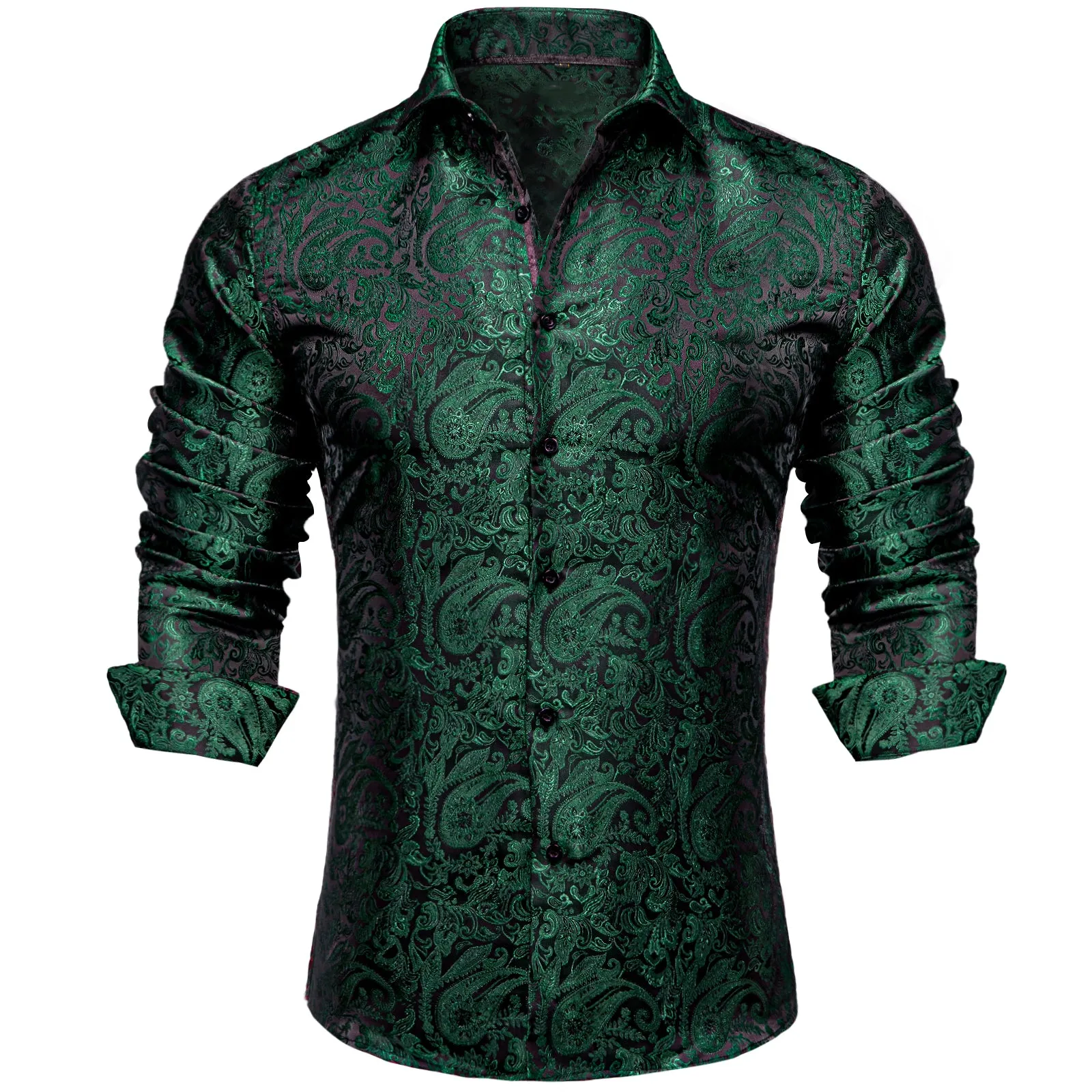 Ties2you Mens Paisley Dress Shirt Black Silk Long Sleeve Button Down Shirt sold by Ties2You product image thumbnail 2