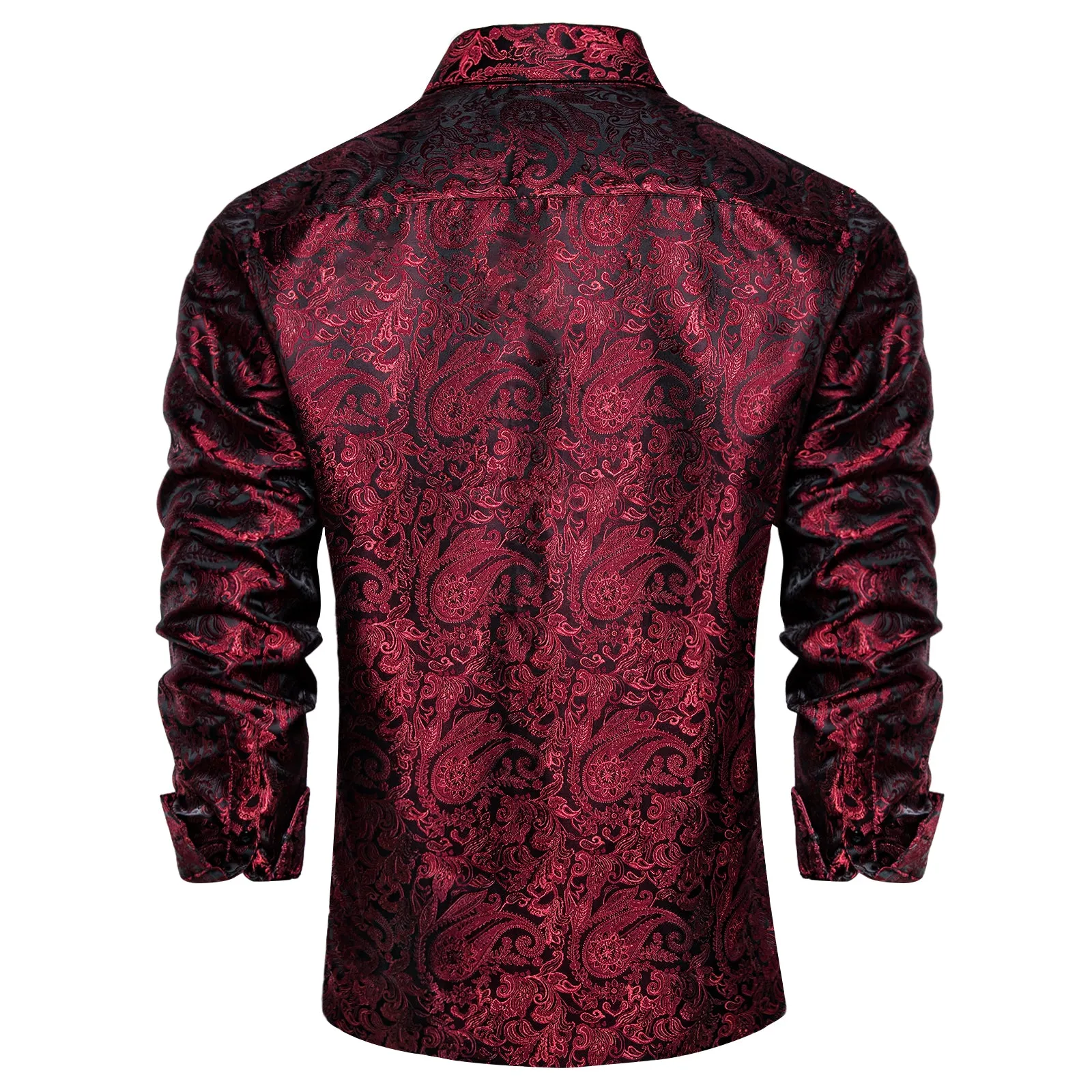 Ties2you Button Down Shirt Dark Red Paisley Silk Men's Long Sleeve Shirt sold by Ties2You product image thumbnail 5
