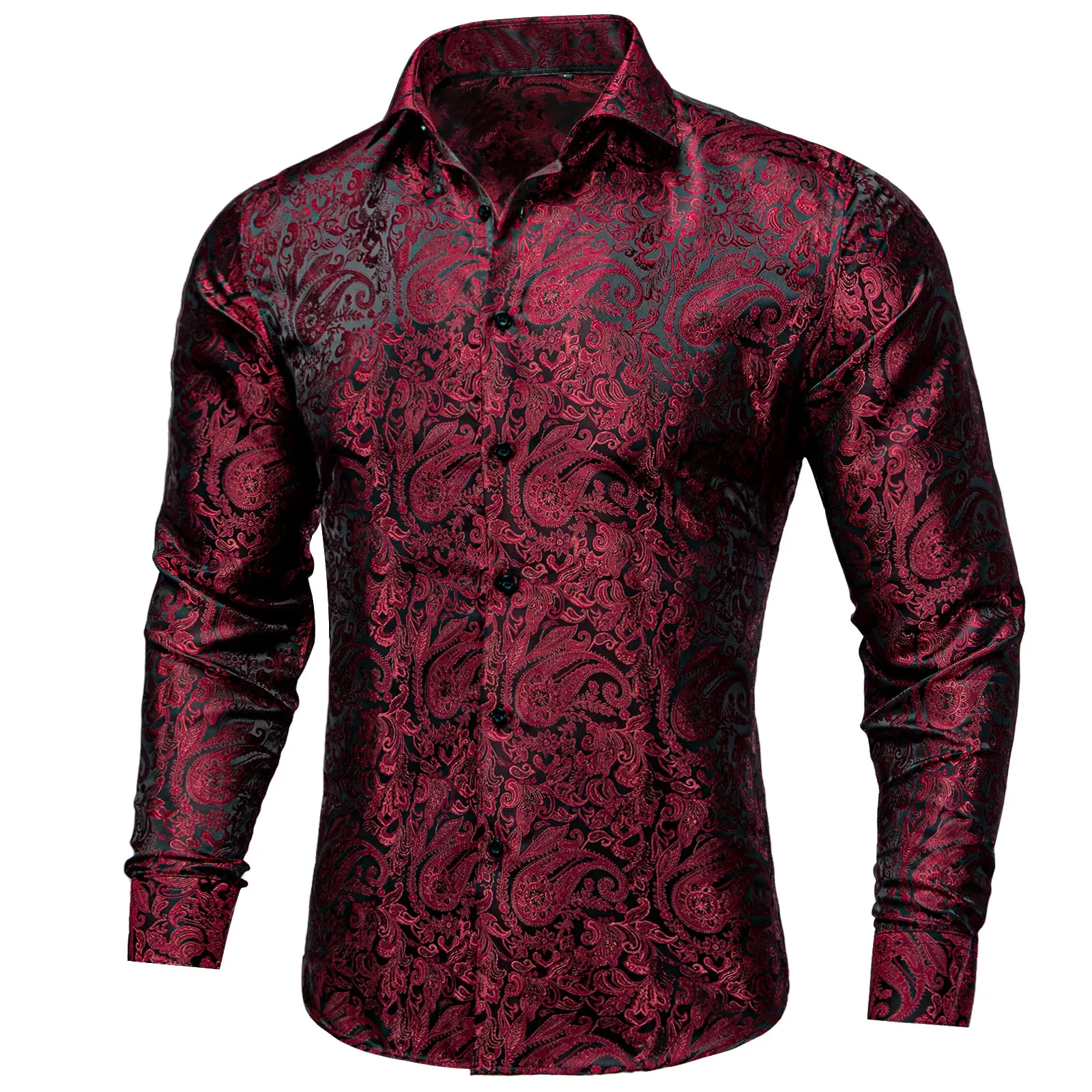 Ties2you Button Down Shirt Dark Red Paisley Silk Men's Long Sleeve Shirt sold by Ties2You
