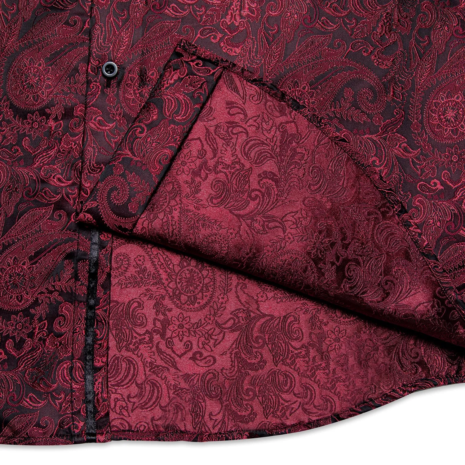 Ties2you Button Down Shirt Dark Red Paisley Silk Men's Long Sleeve Shirt sold by Ties2You product image thumbnail 4
