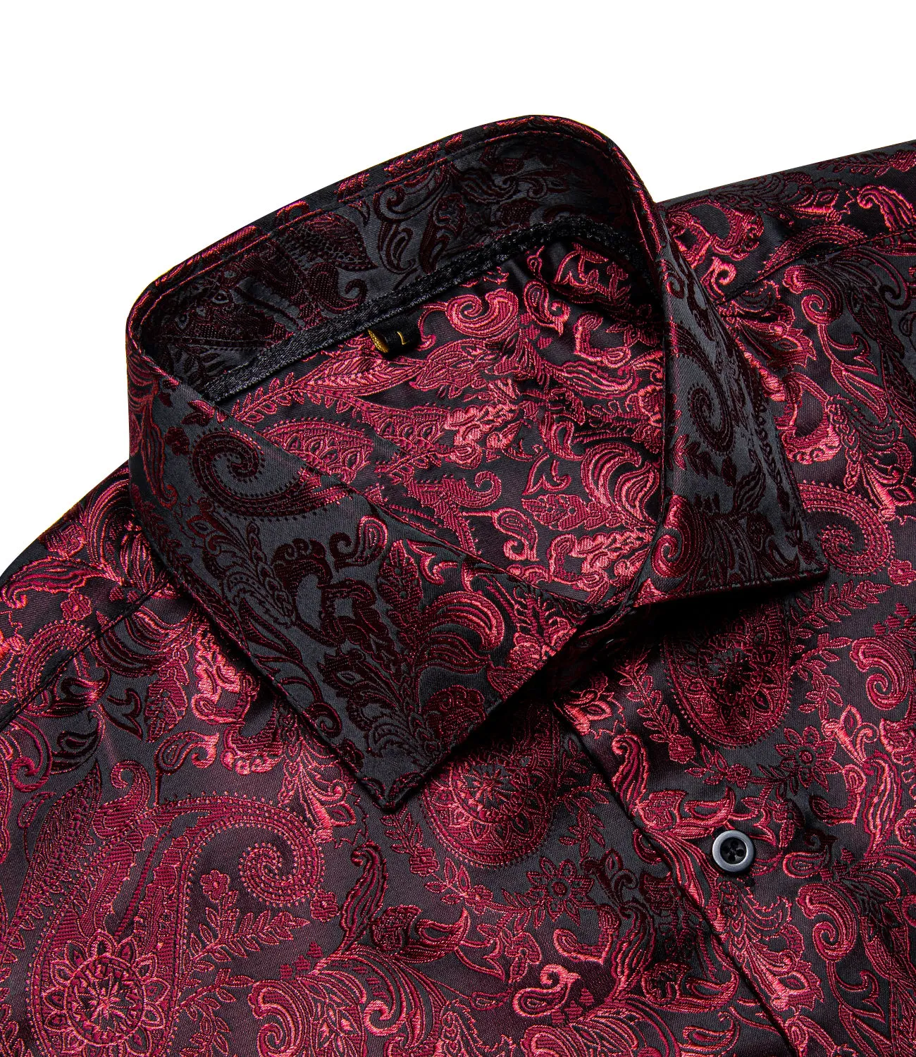Ties2you Button Down Shirt Dark Red Paisley Silk Men's Long Sleeve Shirt sold by Ties2You product image thumbnail 2