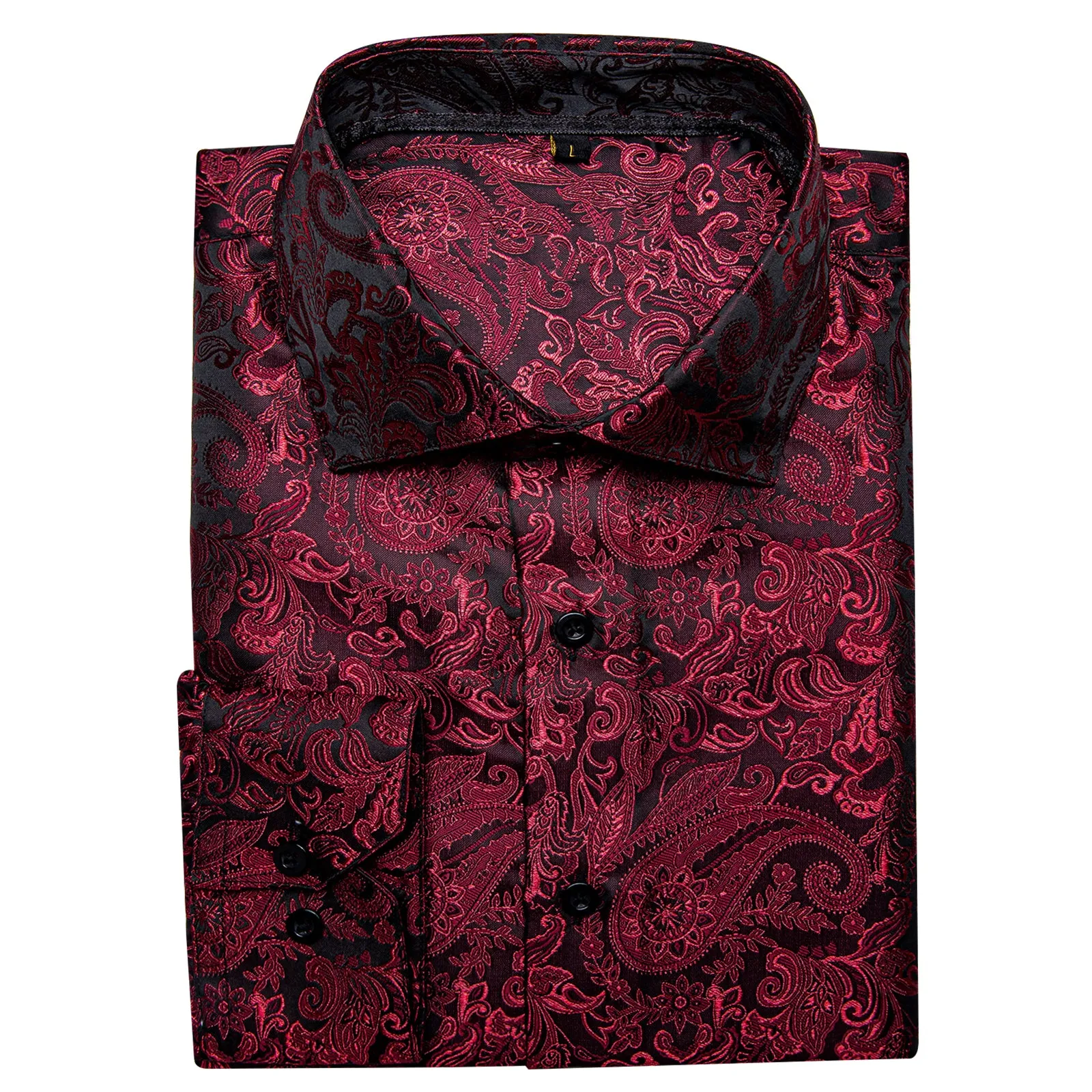 Ties2you Button Down Shirt Dark Red Paisley Silk Men's Long Sleeve Shirt sold by Ties2You product image thumbnail 3