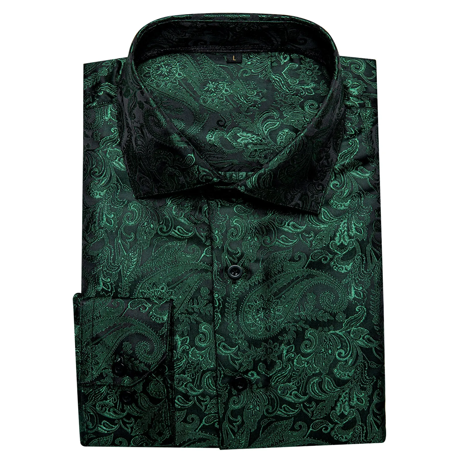 Ties2you Mens Paisley Dress Shirt Hunter Green Silk Long Sleeve Button Down Shirt sold by Ties2You product image thumbnail 2