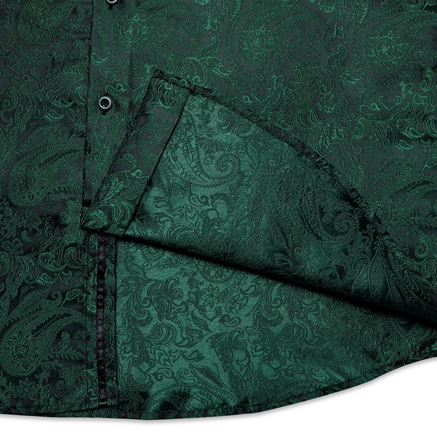 Ties2you Mens Paisley Dress Shirt Hunter Green Silk Long Sleeve Button Down Shirt sold by Ties2You product image thumbnail 5