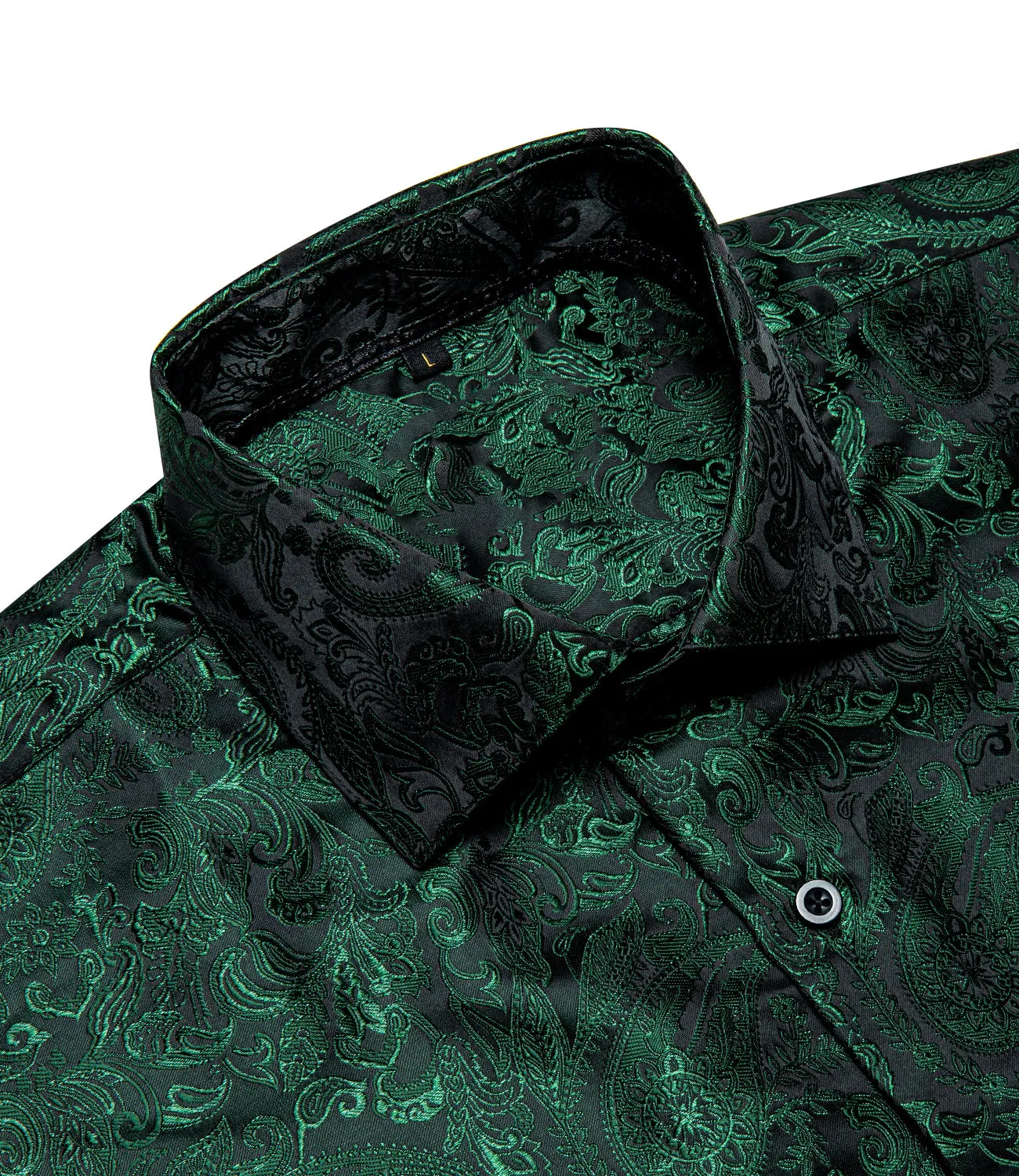 Ties2you Mens Paisley Dress Shirt Hunter Green Silk Long Sleeve Button Down Shirt sold by Ties2You product image thumbnail 4