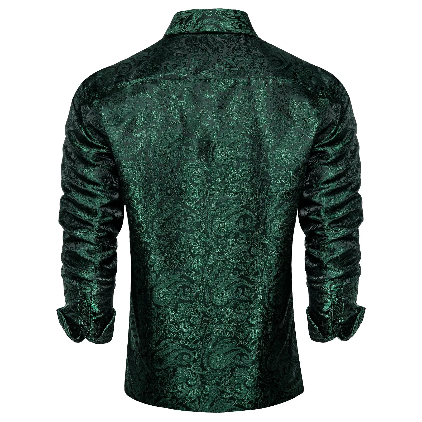 Ties2you Mens Paisley Dress Shirt Hunter Green Silk Long Sleeve Button Down Shirt sold by Ties2You product image thumbnail 3