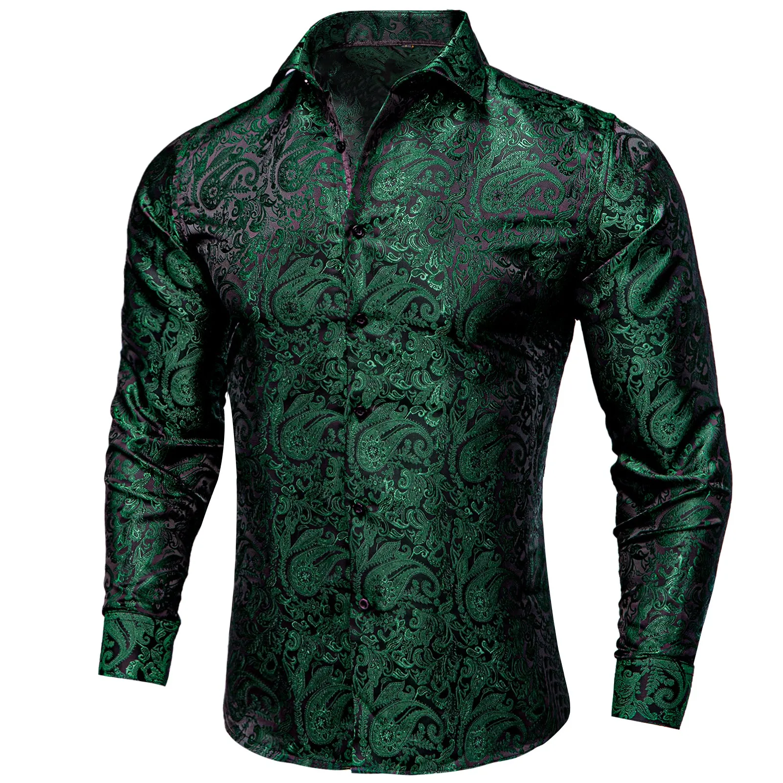 Ties2you Mens Paisley Dress Shirt Hunter Green Silk Long Sleeve Button Down Shirt sold by Ties2You