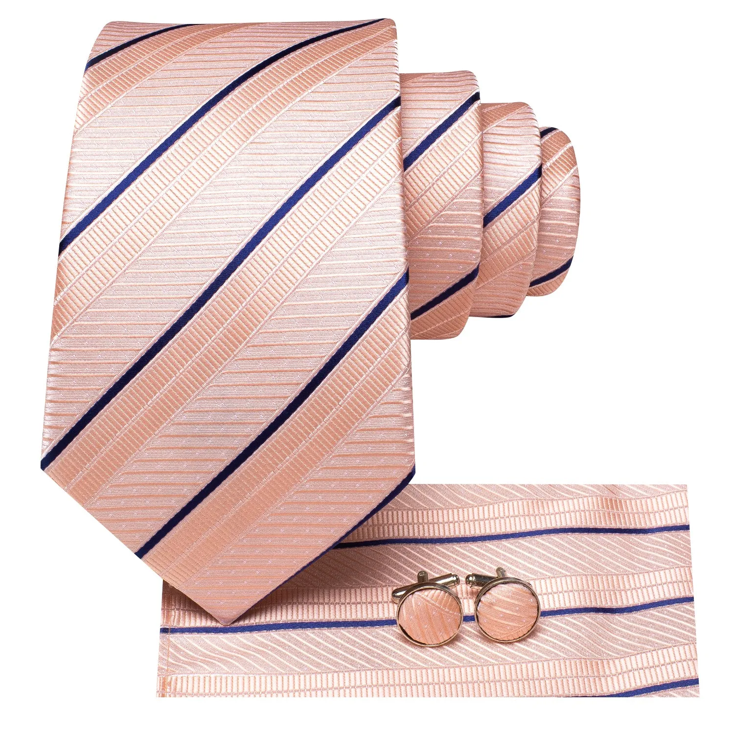 Pink Blue Striped Men's Tie Handkerchief Cufflinks Set sold by Ties2You product image thumbnail 3