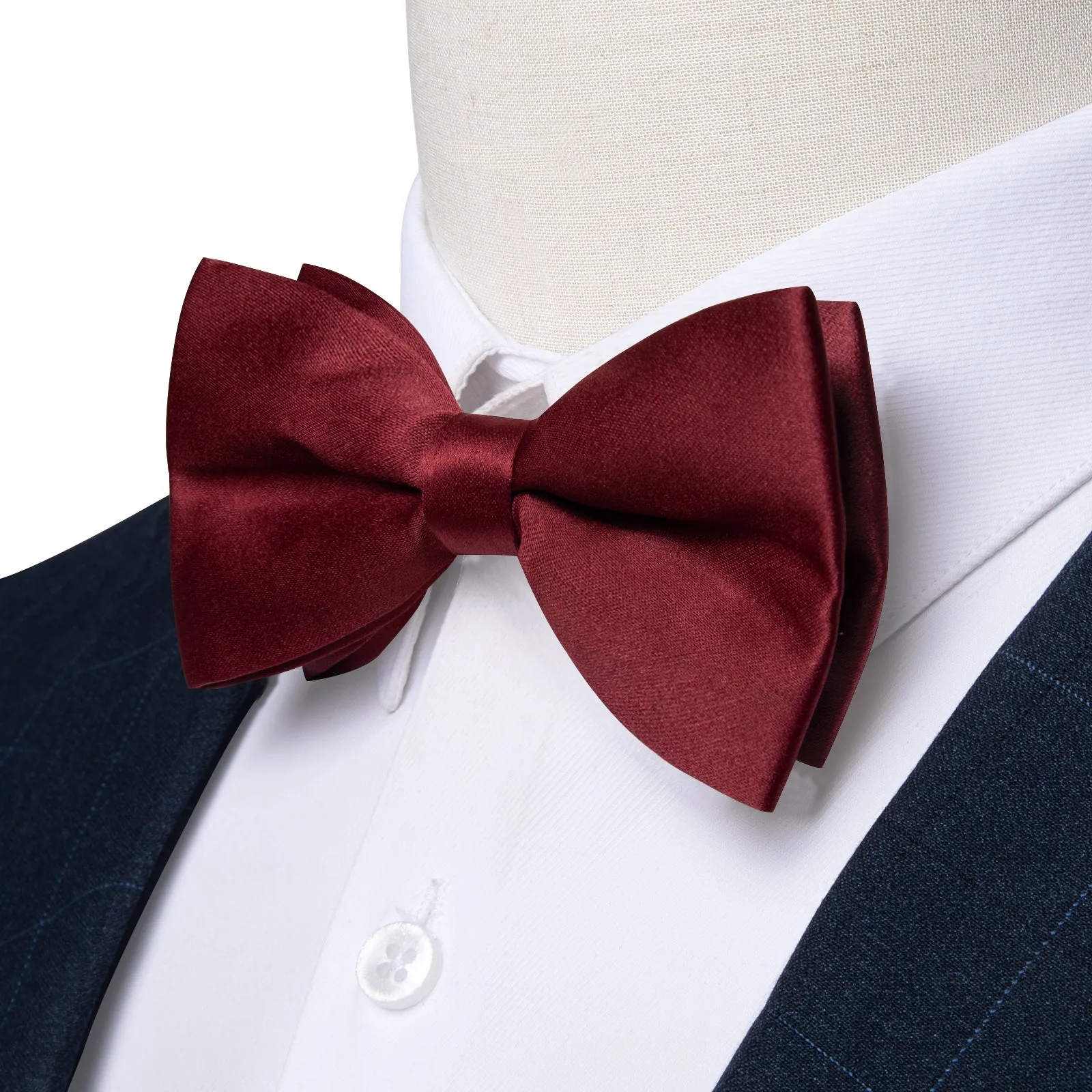 Dark Red Solid Men's Pre-tied Bowtie Pocket Square Cufflinks Set sold by Ties2You product image thumbnail 2