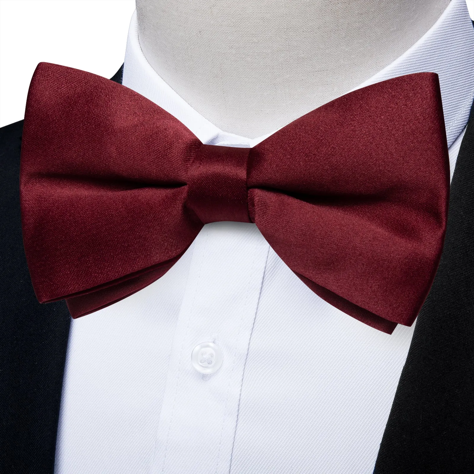 Dark Red Solid Men's Pre-tied Bowtie Pocket Square Cufflinks Set sold by Ties2You product image thumbnail 5