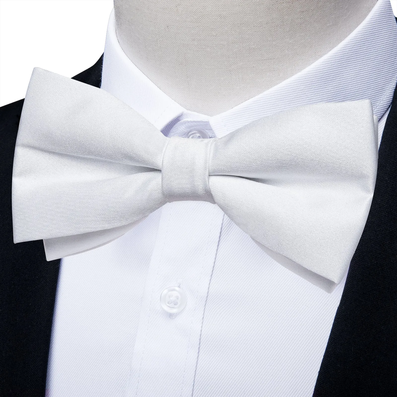 White Solid Men's Pre-tied Bowtie Pocket Square Cufflinks Set sold by Ties2You product image thumbnail 5