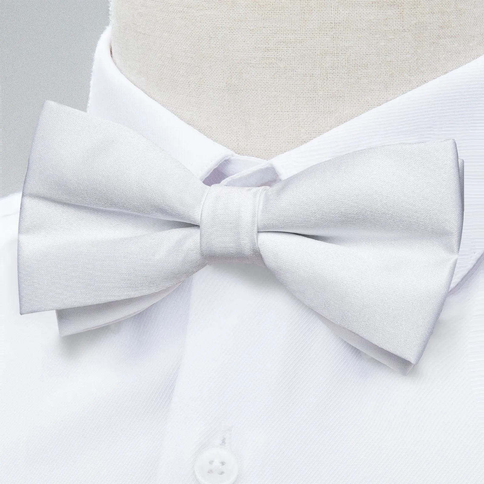 White Solid Men's Pre-tied Bowtie Pocket Square Cufflinks Set sold by Ties2You product image thumbnail 2