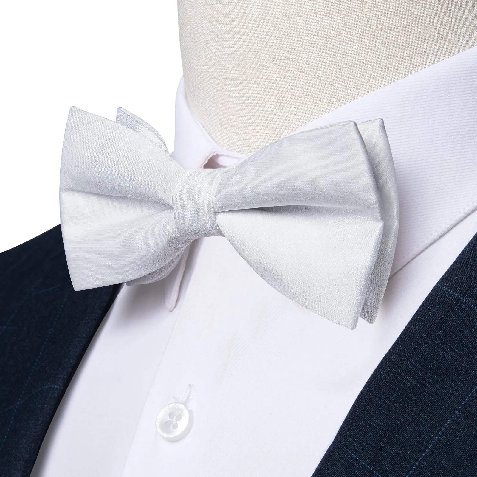 White Solid Men's Pre-tied Bowtie Pocket Square Cufflinks Set sold by Ties2You product image thumbnail 3