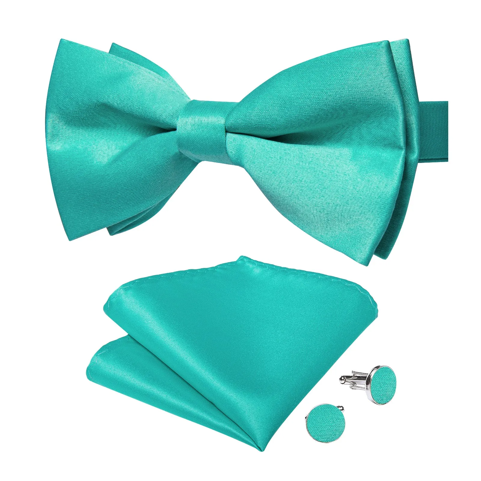 Lake Blue Solid Men's Pre-tied Bowtie Pocket Square Cufflinks Set sold by Ties2You product image thumbnail 5