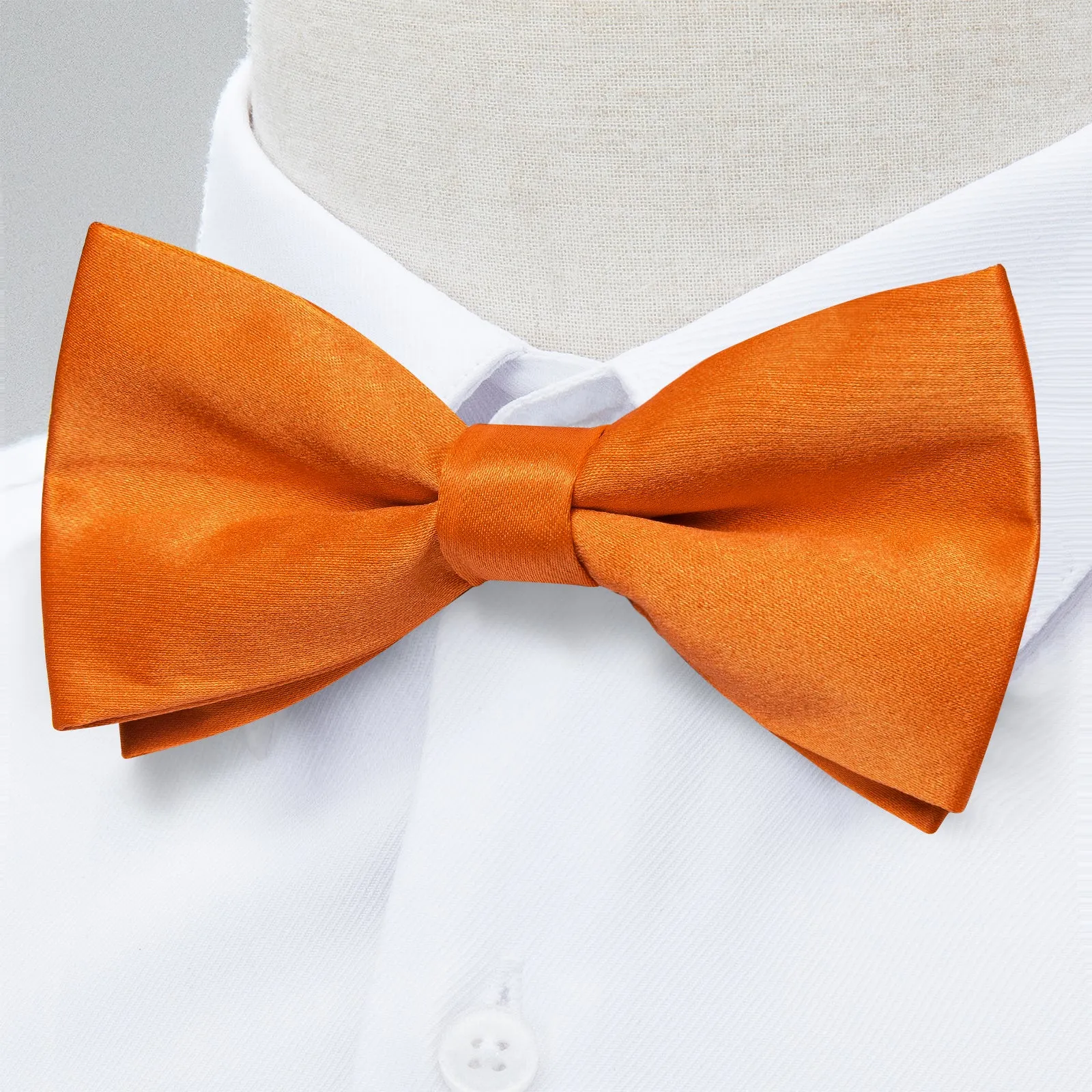 Orange Solid Men's Pre-tied Bowtie Pocket Square Cufflinks Set sold by Ties2You product image thumbnail 2