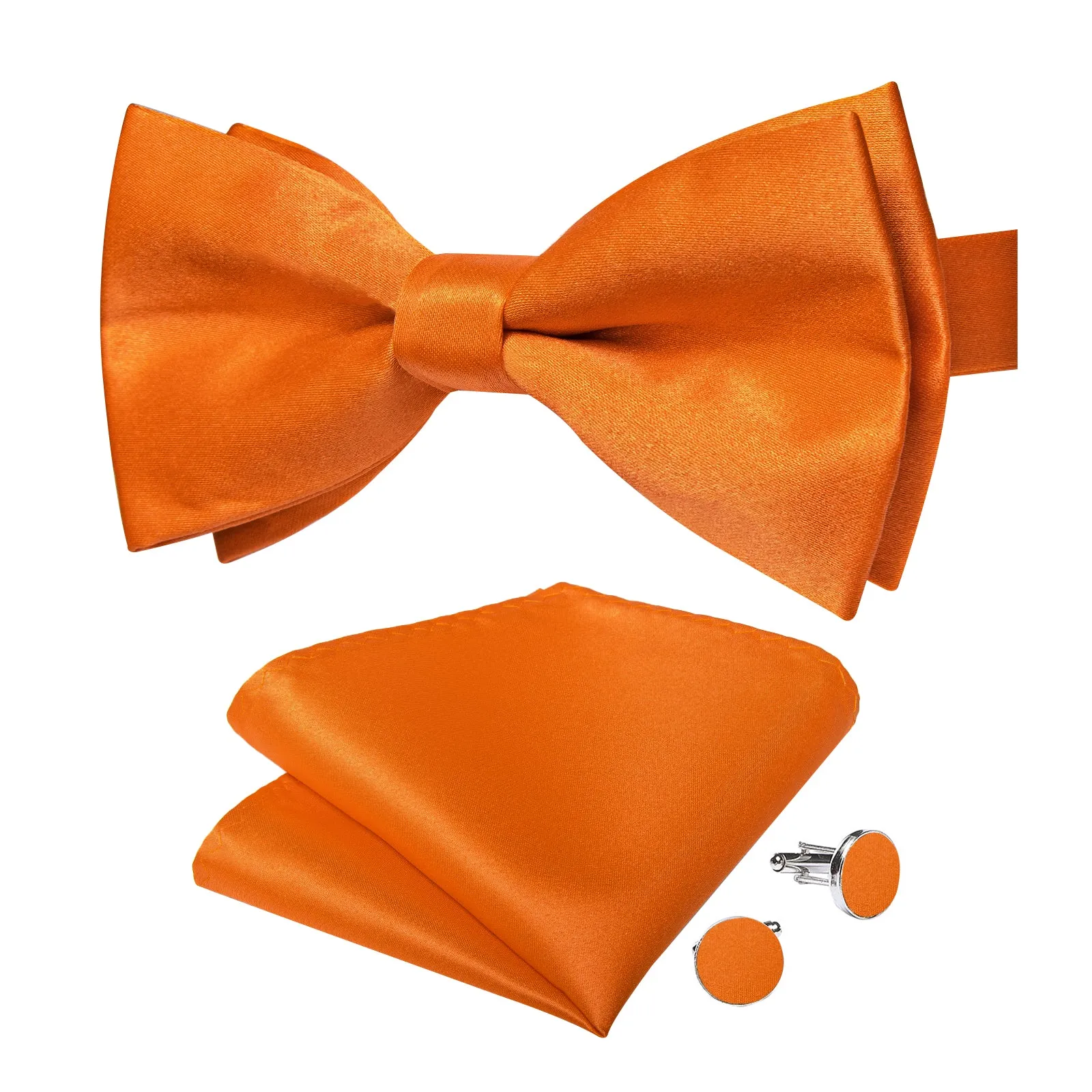 Orange Solid Men's Pre-tied Bowtie Pocket Square Cufflinks Set sold by Ties2You product image thumbnail 4