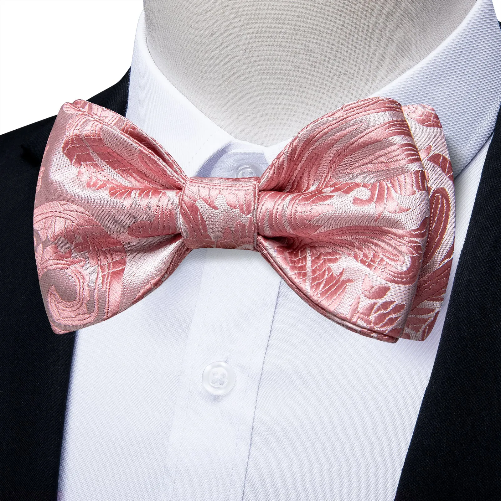 Ties2you Pink Tie Paisley Self-Tied Bow Tie Pocket Square Cufflinks Set sold by Ties2You
