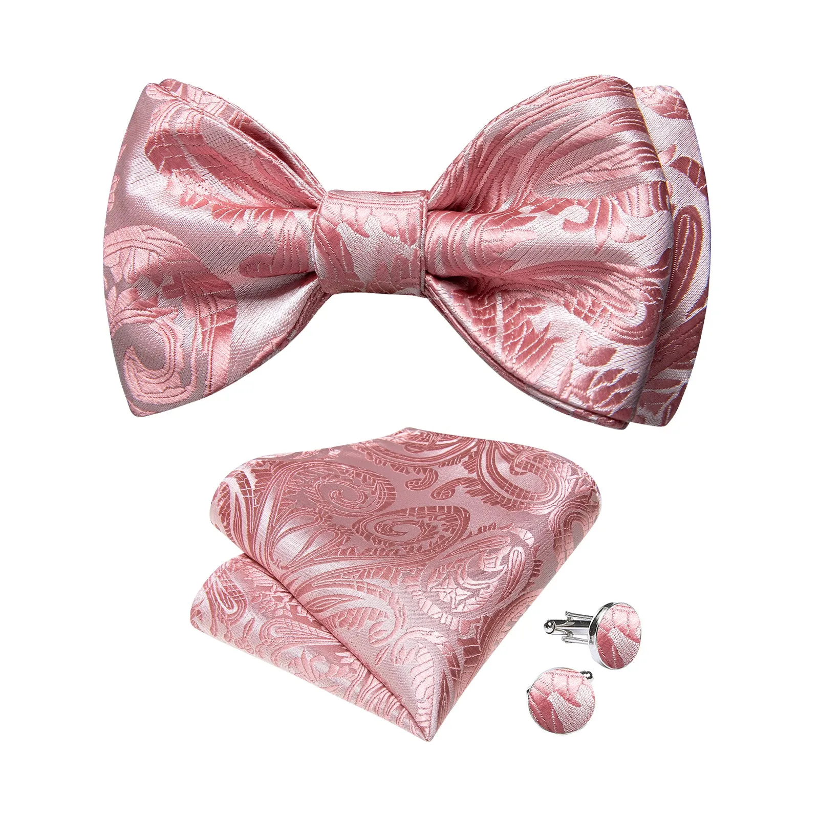 Ties2you Pink Tie Paisley Self-Tied Bow Tie Pocket Square Cufflinks Set sold by Ties2You product image thumbnail 2