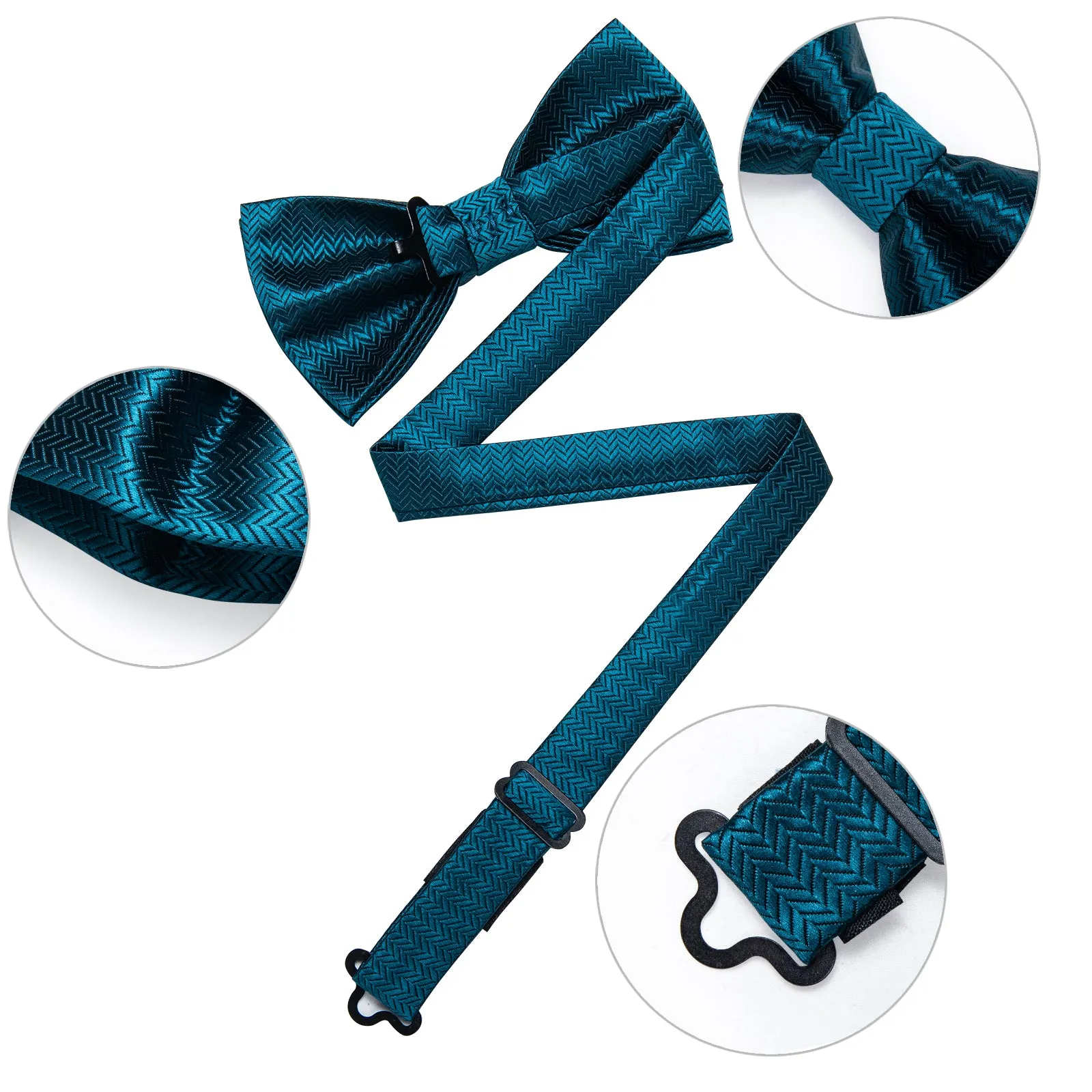 Sapphire Blue Striped Men's Pre-tied Bowtie Pocket Square Cufflinks Set with Lapel Pin sold by Ties2You product image thumbnail 4