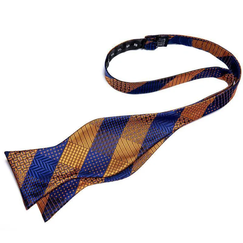 Yellow Blue Plaid Self-tied Bow Tie Pocket Square Cufflinks Set with Lapel Pin sold by Ties2You product image thumbnail 4