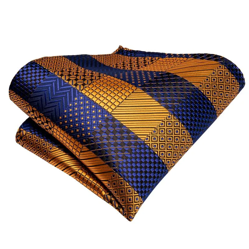 Yellow Blue Plaid Self-tied Bow Tie Pocket Square Cufflinks Set with Lapel Pin sold by Ties2You product image thumbnail 5