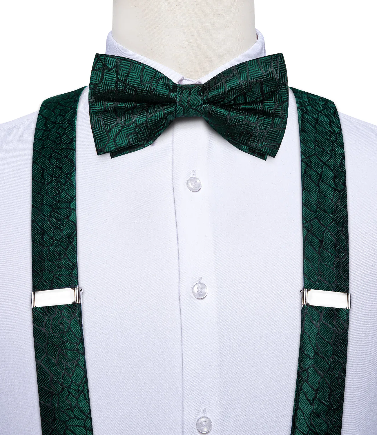 Green Novelty Y Back Brace Clip-on Men's Suspender with Bow Tie Set sold by Ties2You product image thumbnail 2
