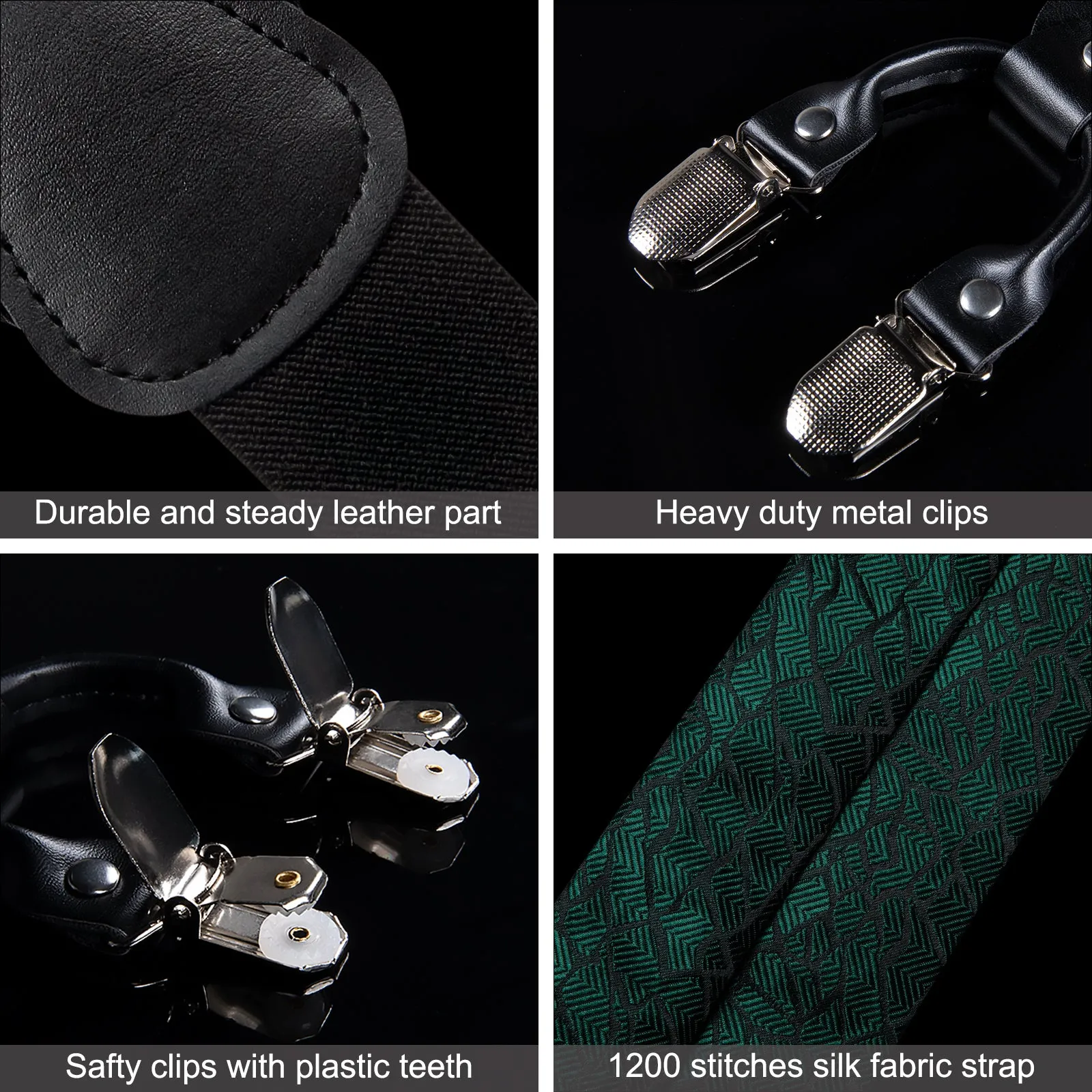 Green Novelty Y Back Brace Clip-on Men's Suspender with Bow Tie Set sold by Ties2You product image thumbnail 5