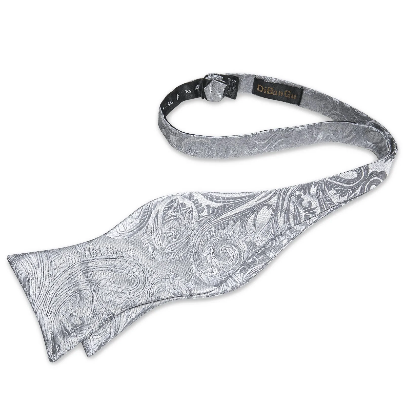 Silver Grey Paisley Self-tied Bow Tie Pocket Square Cufflinks Set sold by Ties2You product image thumbnail 4