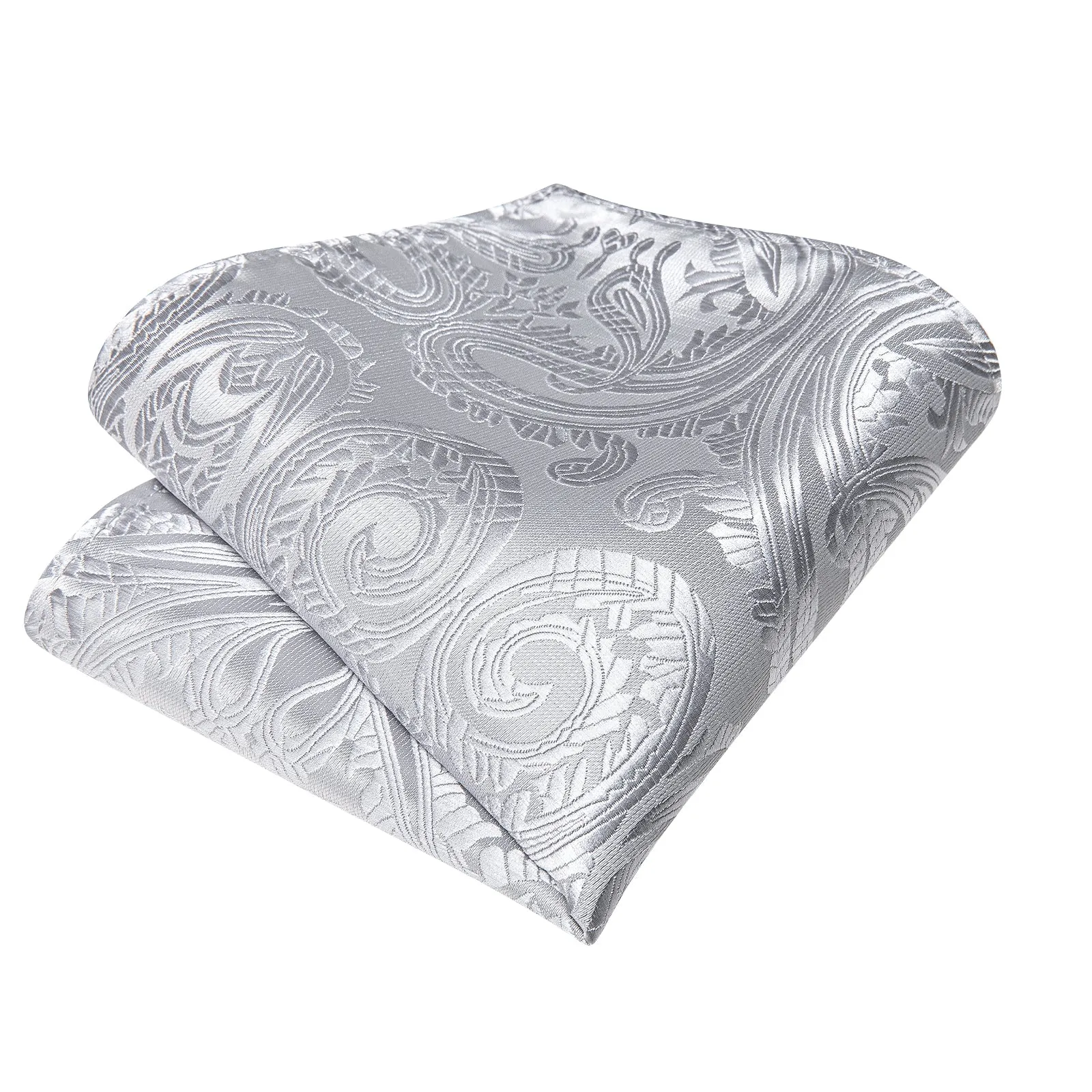 Silver Grey Paisley Self-tied Bow Tie Pocket Square Cufflinks Set sold by Ties2You product image thumbnail 5