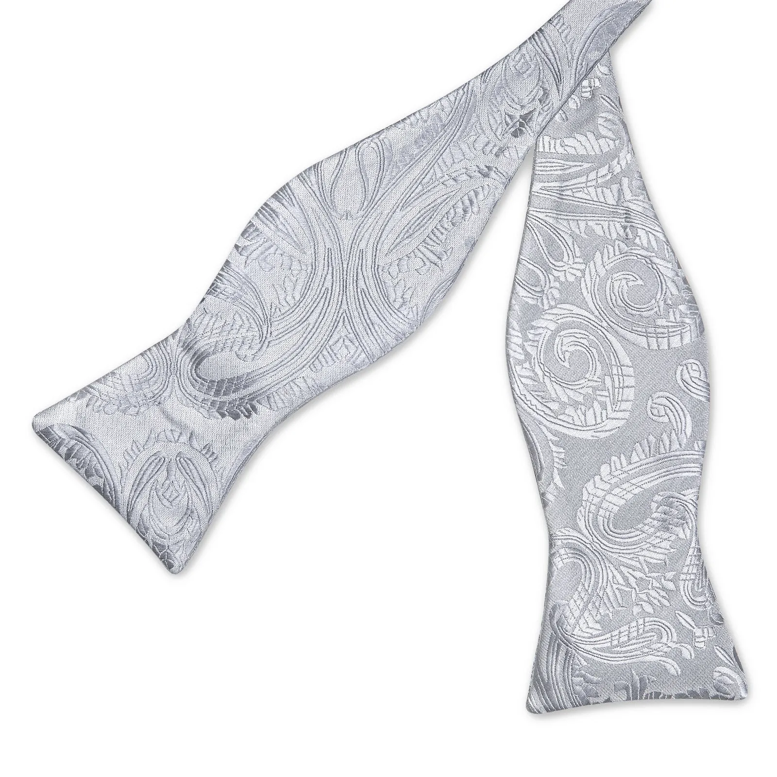 Silver Grey Paisley Self-tied Bow Tie Pocket Square Cufflinks Set sold by Ties2You product image thumbnail 3