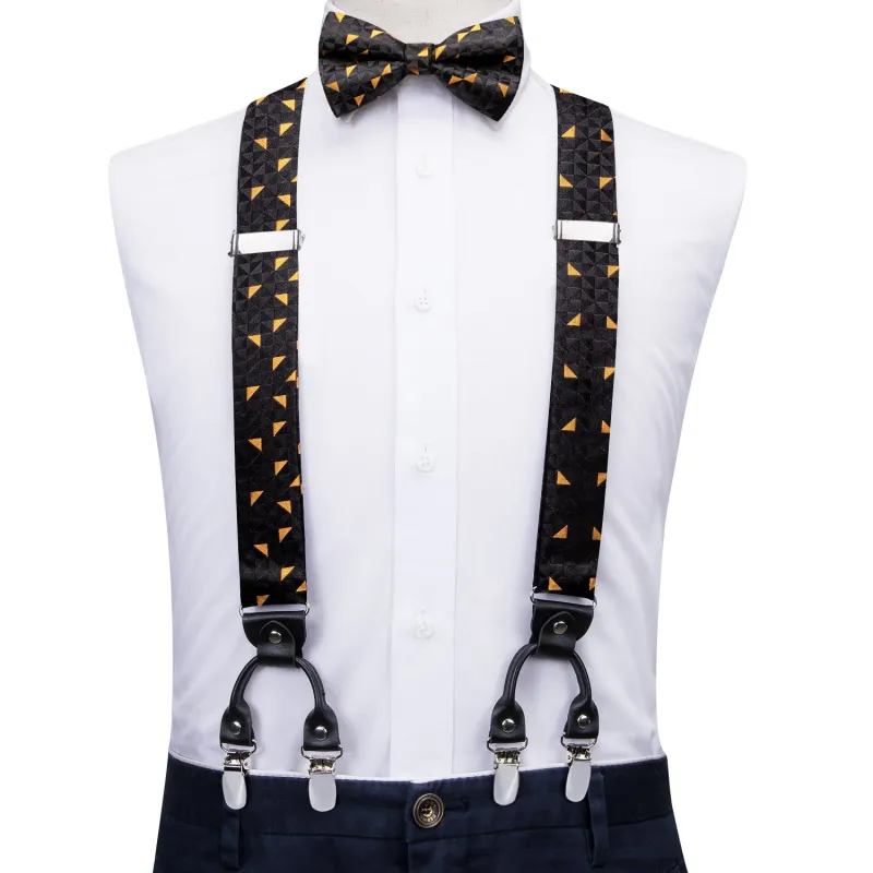 Black Golden Novelty Y Back Brace Clip-on Men's Suspender with Bow Tie Set sold by Ties2You