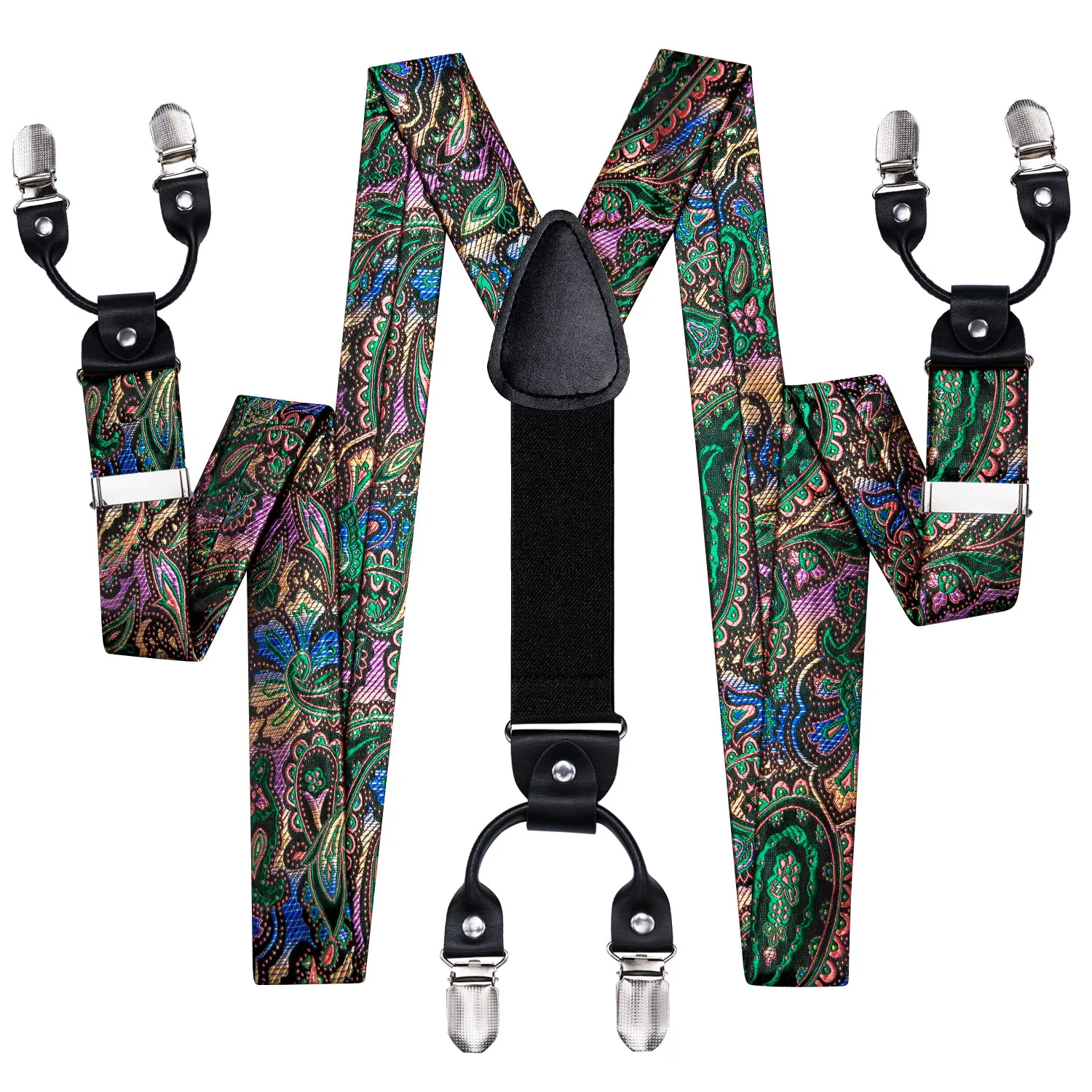 Green Pink Gradient Paisley Y Back Brace Clip-on Men's Suspender with Bow Tie Set sold by Ties2You product image thumbnail 3