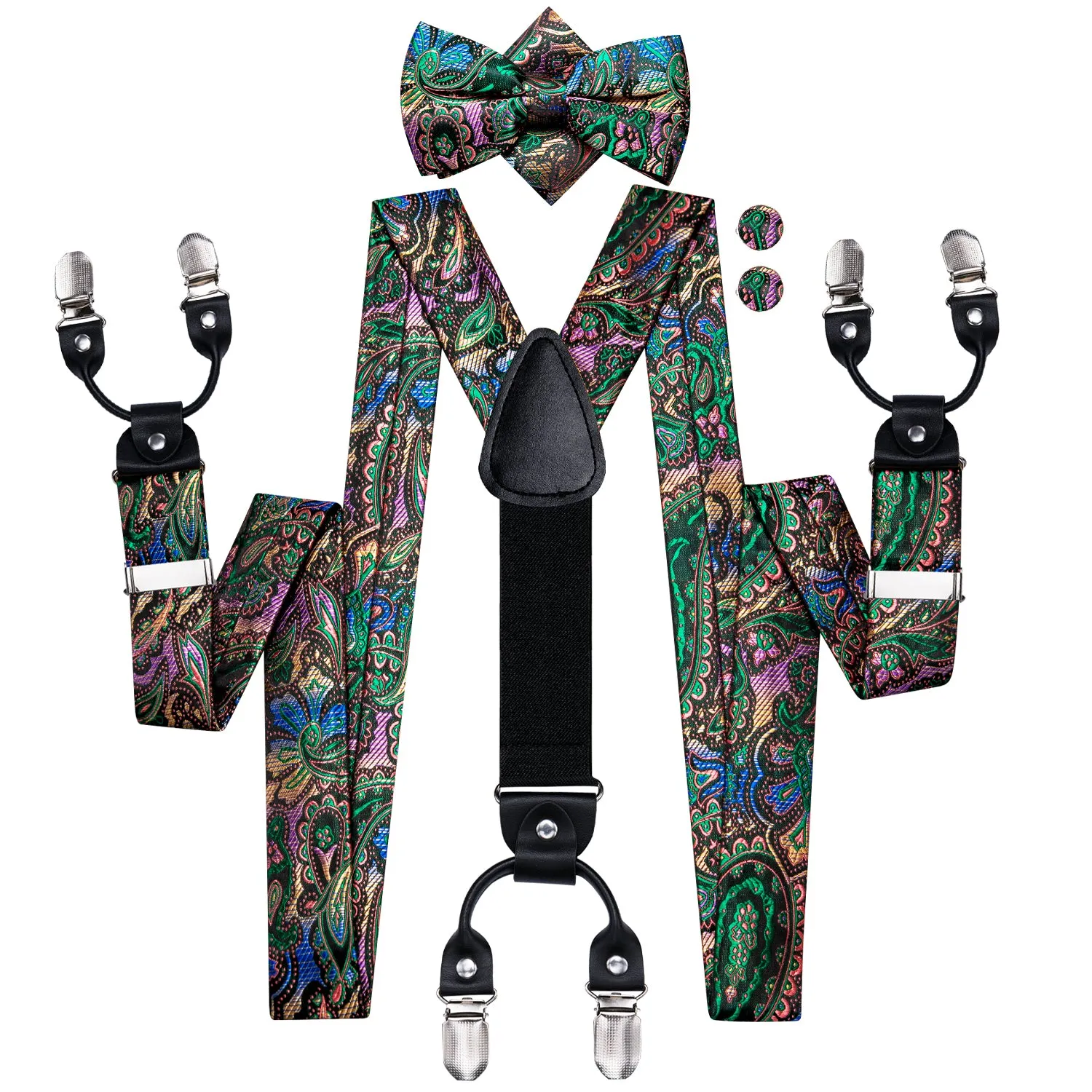 Green Pink Gradient Paisley Y Back Brace Clip-on Men's Suspender with Bow Tie Set sold by Ties2You product image thumbnail 2