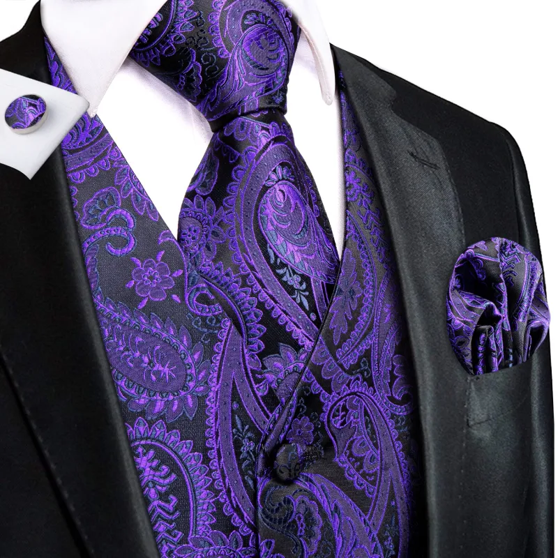 Ties2you Lilac Silk Formal Vest Paisley 4PCS Silk Tuxedo Vest Tie Hanky Cufflinks Set sold by Ties2You