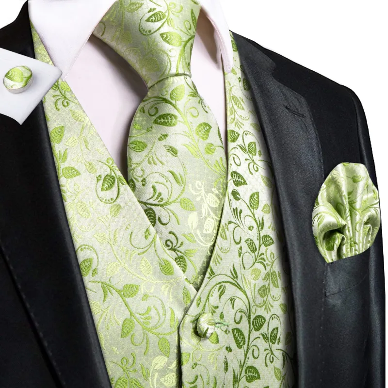 Ties2you Sage Green Floral Suit Waistcoat Formal Tuexdo Vest Necktie Pocket Square Set sold by Ties2You