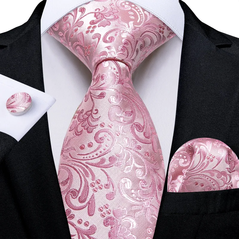 Silver Pink Floral Silk Fabric Tie Hanky Cufflinks Set sold by Ties2You