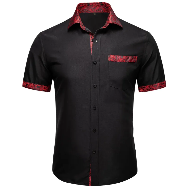 Splicing Style Black with Red Paisley Silk Men's Short Sleeve Shirt sold by Ties2You