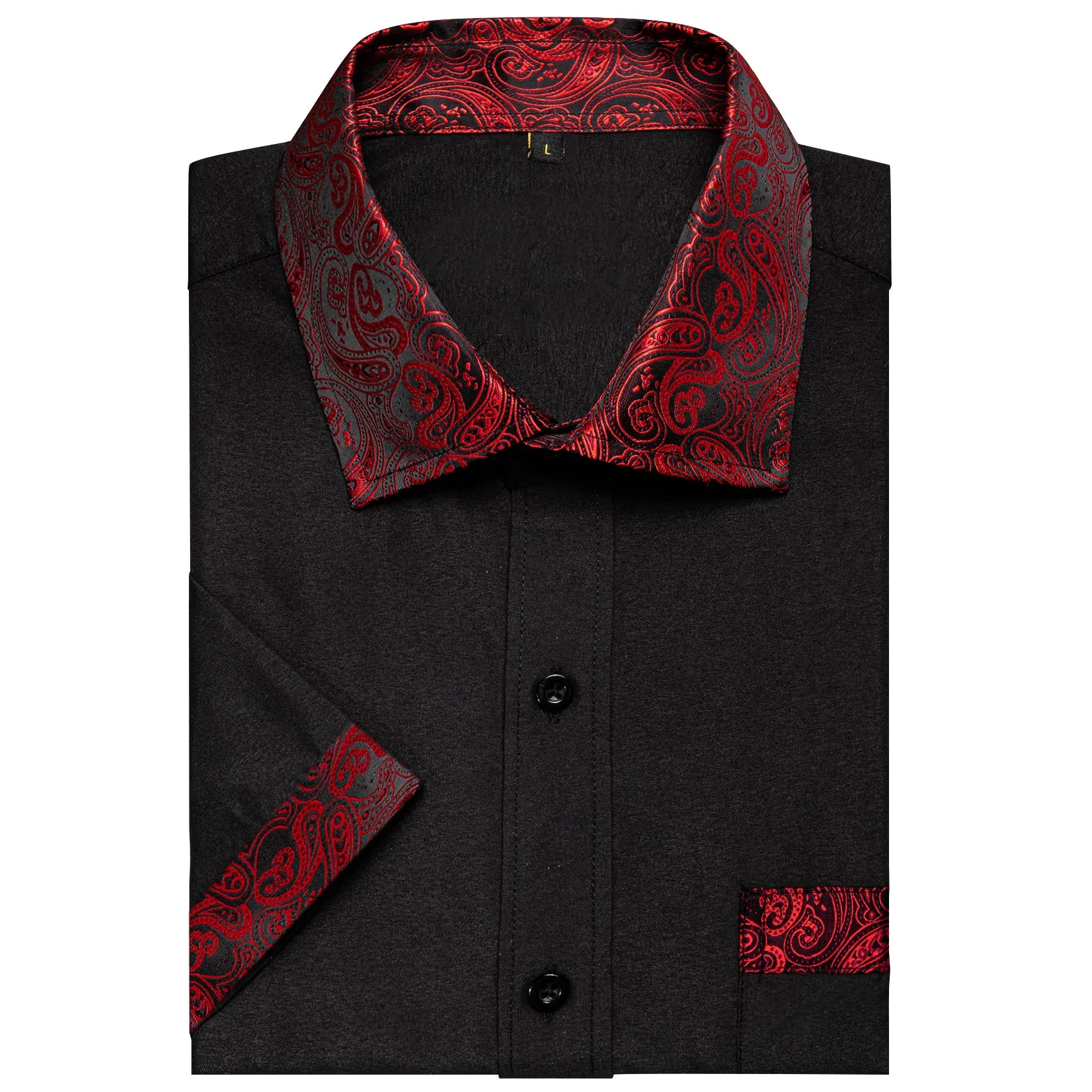 Splicing Style Black with Red Paisley Silk Men's Short Sleeve Shirt sold by Ties2You product image thumbnail 3