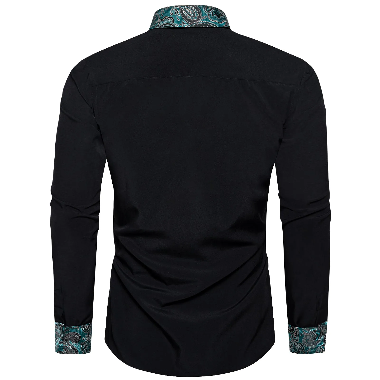 Splicing Style Black with Lake Blue Paisley Edge Men's Solid Long Sleeve Shirt sold by Ties2You product image thumbnail 2