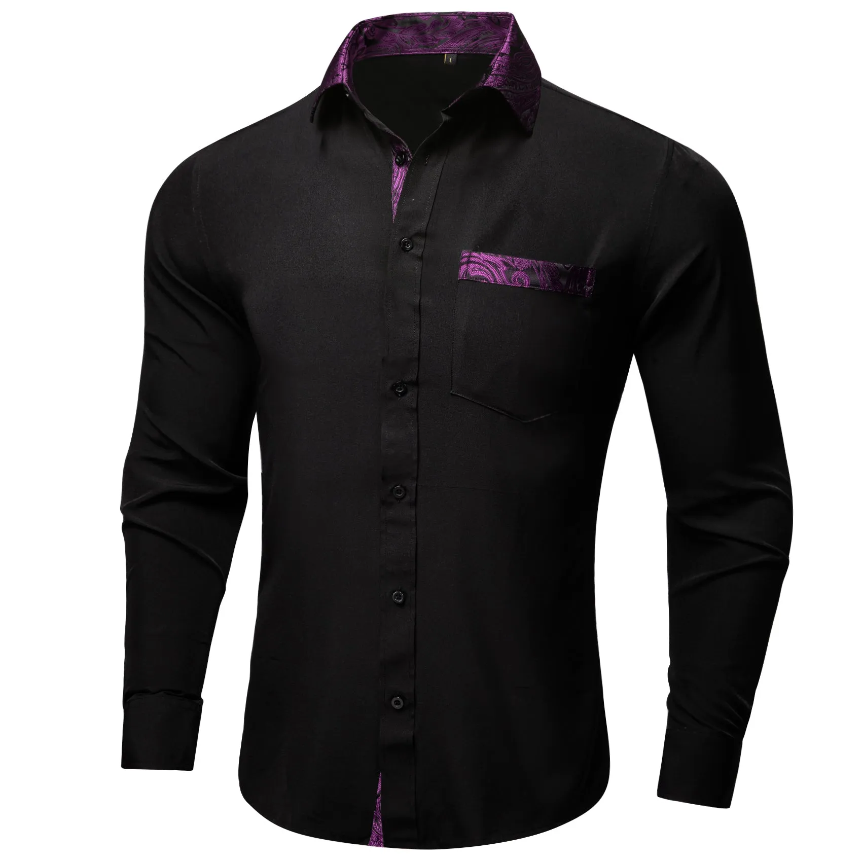 Splicing Style Black with Purple Paisley Edge Men's Solid Long Sleeve Shirt sold by Ties2You product image thumbnail 4